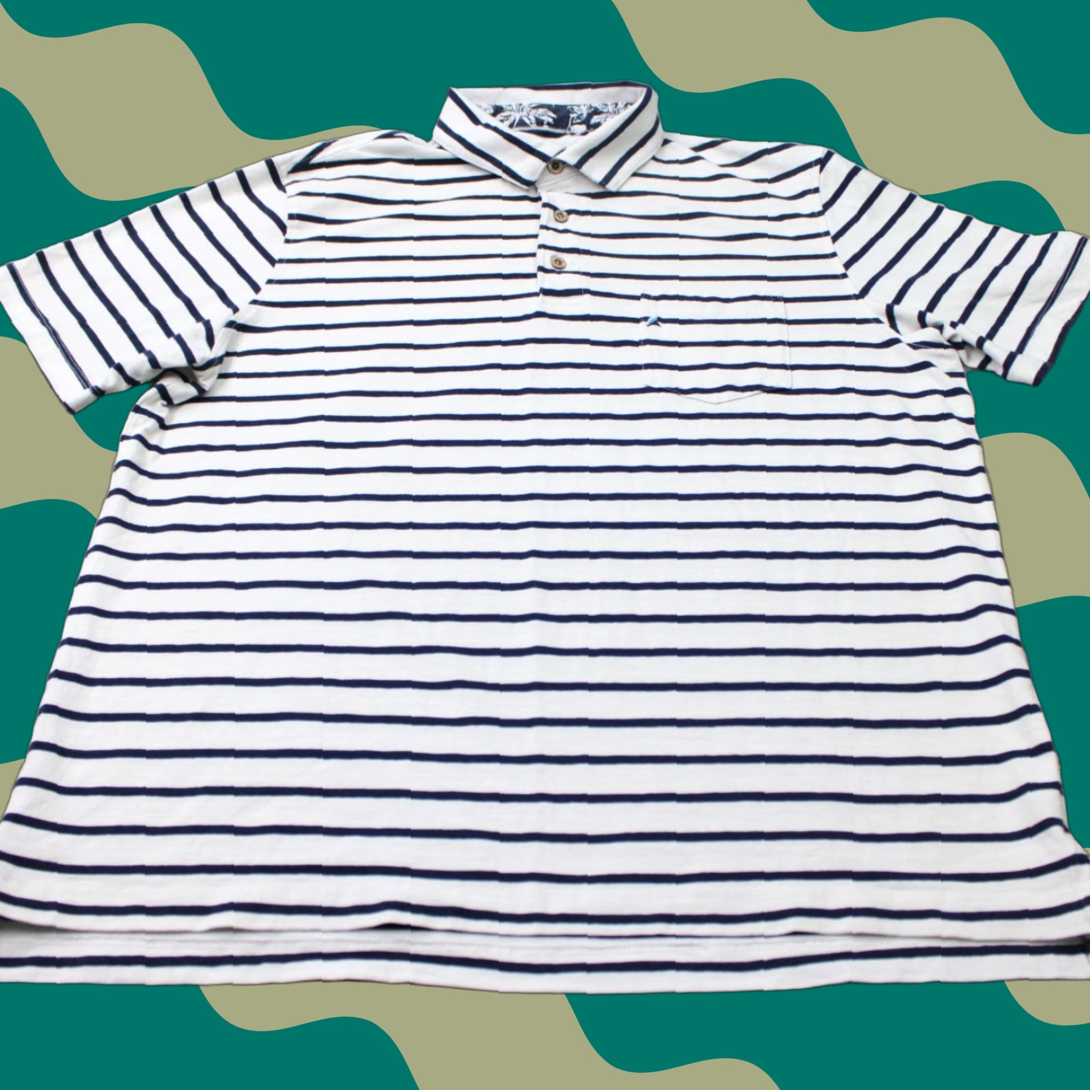 Vintage Tailor Vintage Polo Shirt Mens L White/Blue Striped 100% Cotton Button Logo Short Sleeve Polo Shirt - Casual, Workwear, Travel Size US L / EU 52-54 / 3 - 1 Thumbnail