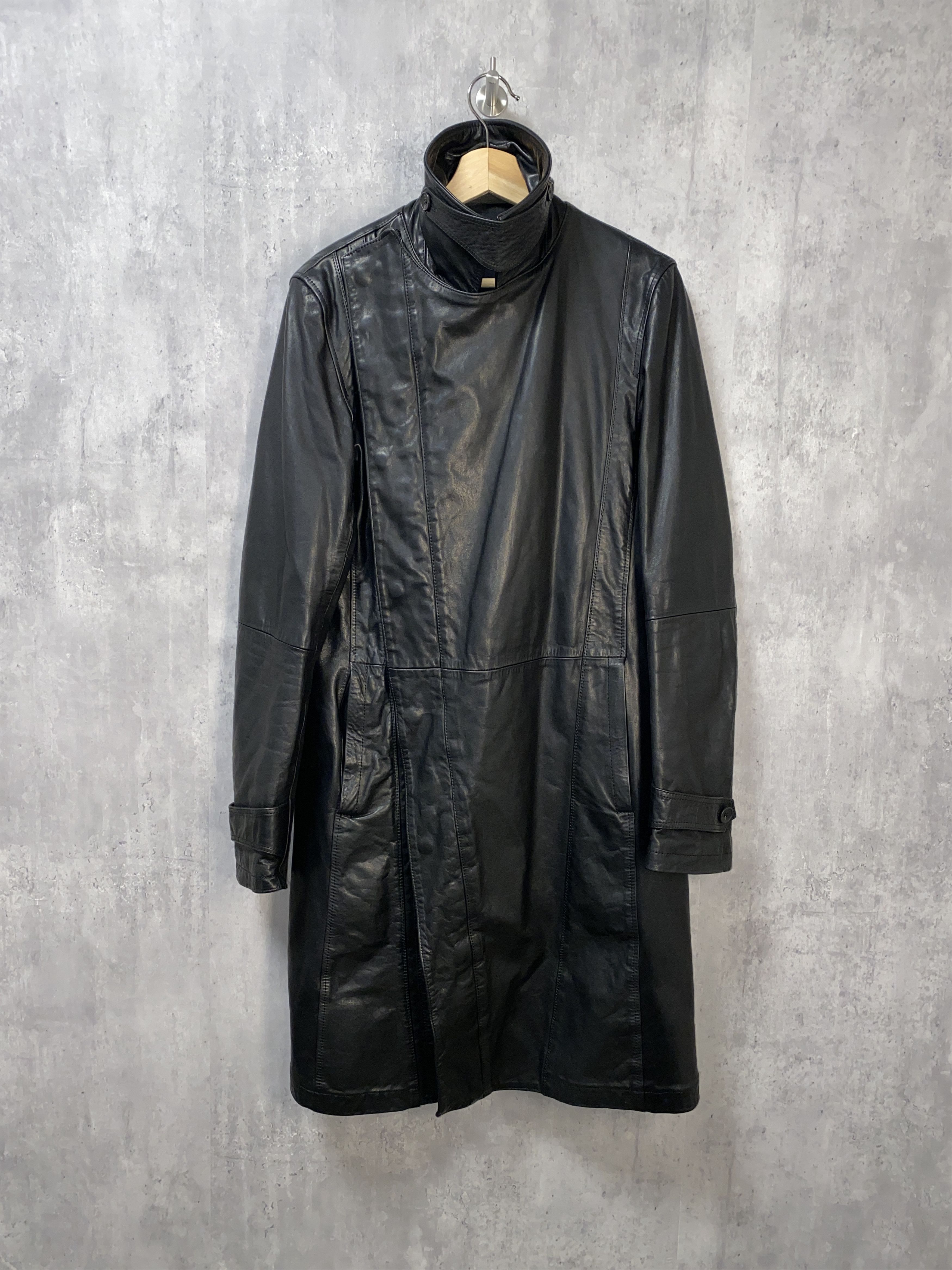 image of N4 - Calfskin Leather Long Coat (M) in Black, Men's (Size Small)