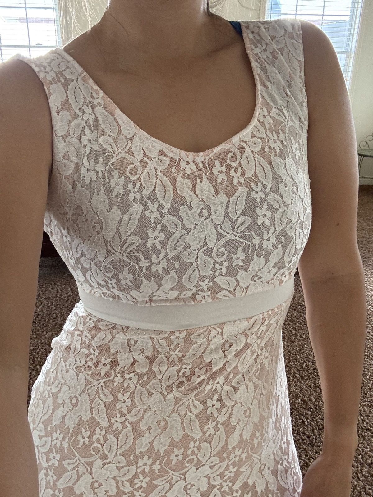 Vintage Pastel mermaid dress long train floral lace scooped back Size M / US 6-8 / IT 42-44 - 3 Thumbnail