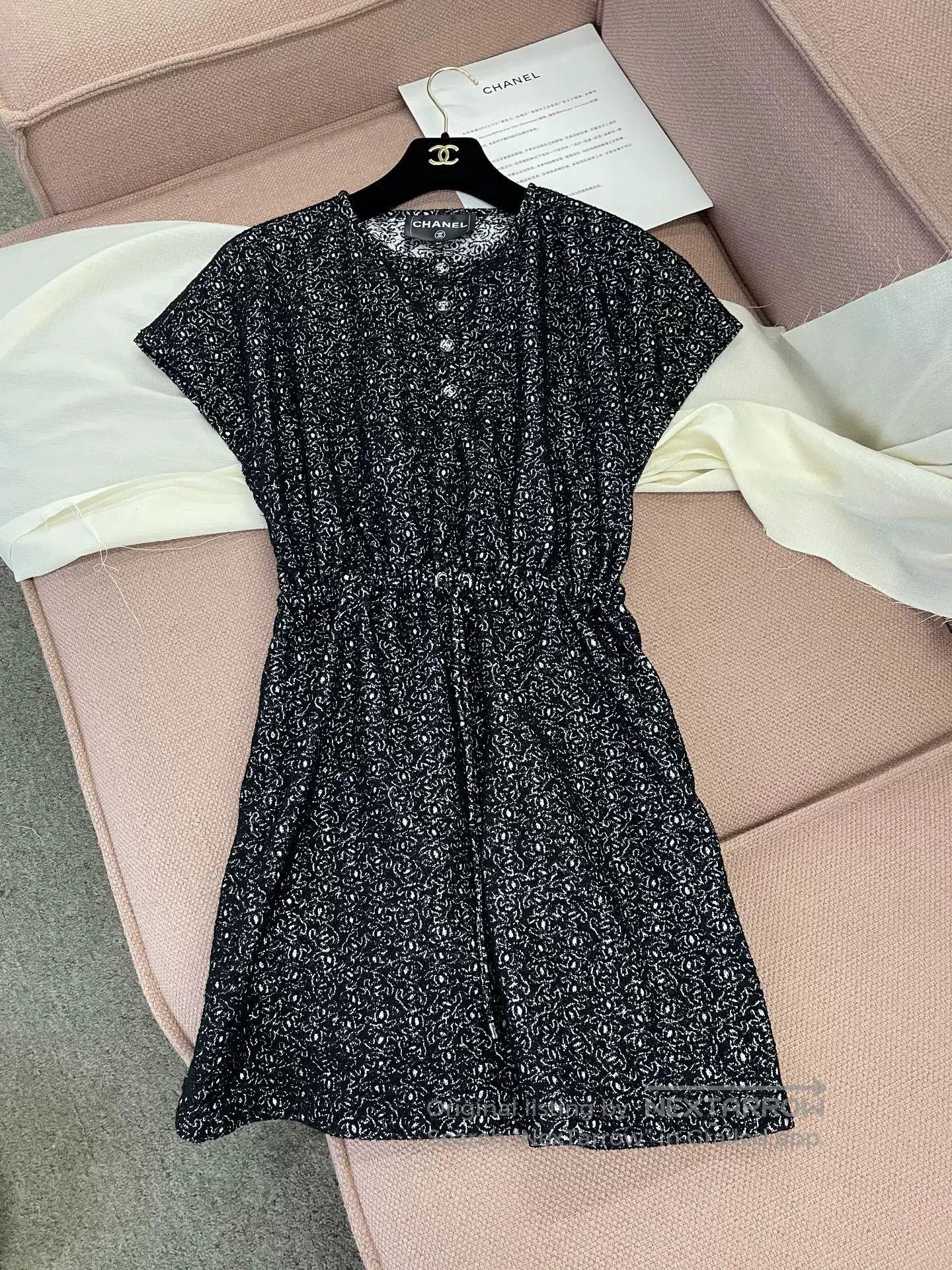 Chanel Chanel Black Logo Print Drawstring Dress. Size US 34 / EU 50 - 1 Thumbnail