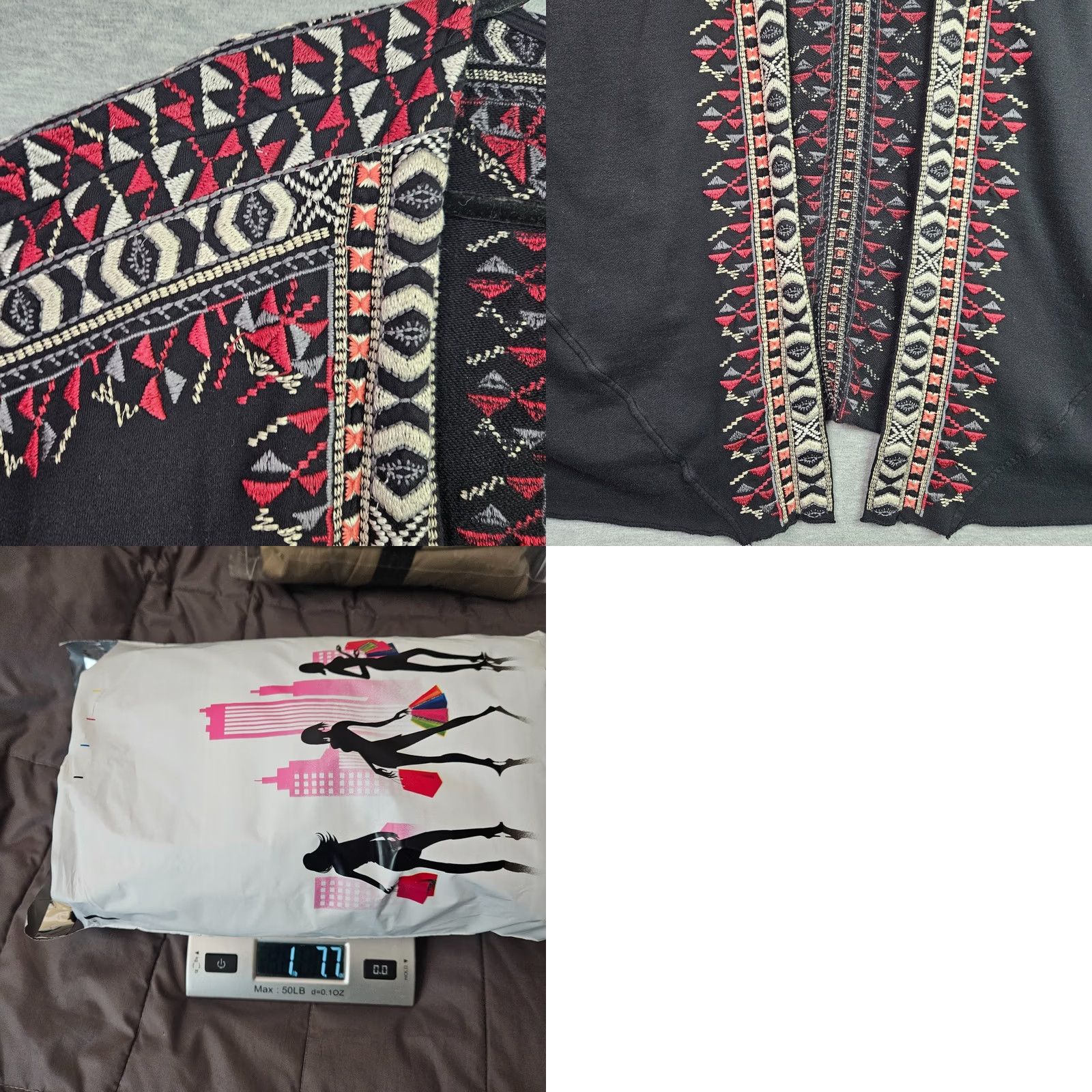 Johnny Was Johnny Was Jacket Cardigan Poncho Open Front Embroidered Boho Black 1X Women's Knit Lightweight Cotton/Lining Polyester Vintage: No Size XL / US 12-14 / IT 48-50 - 8 Thumbnail