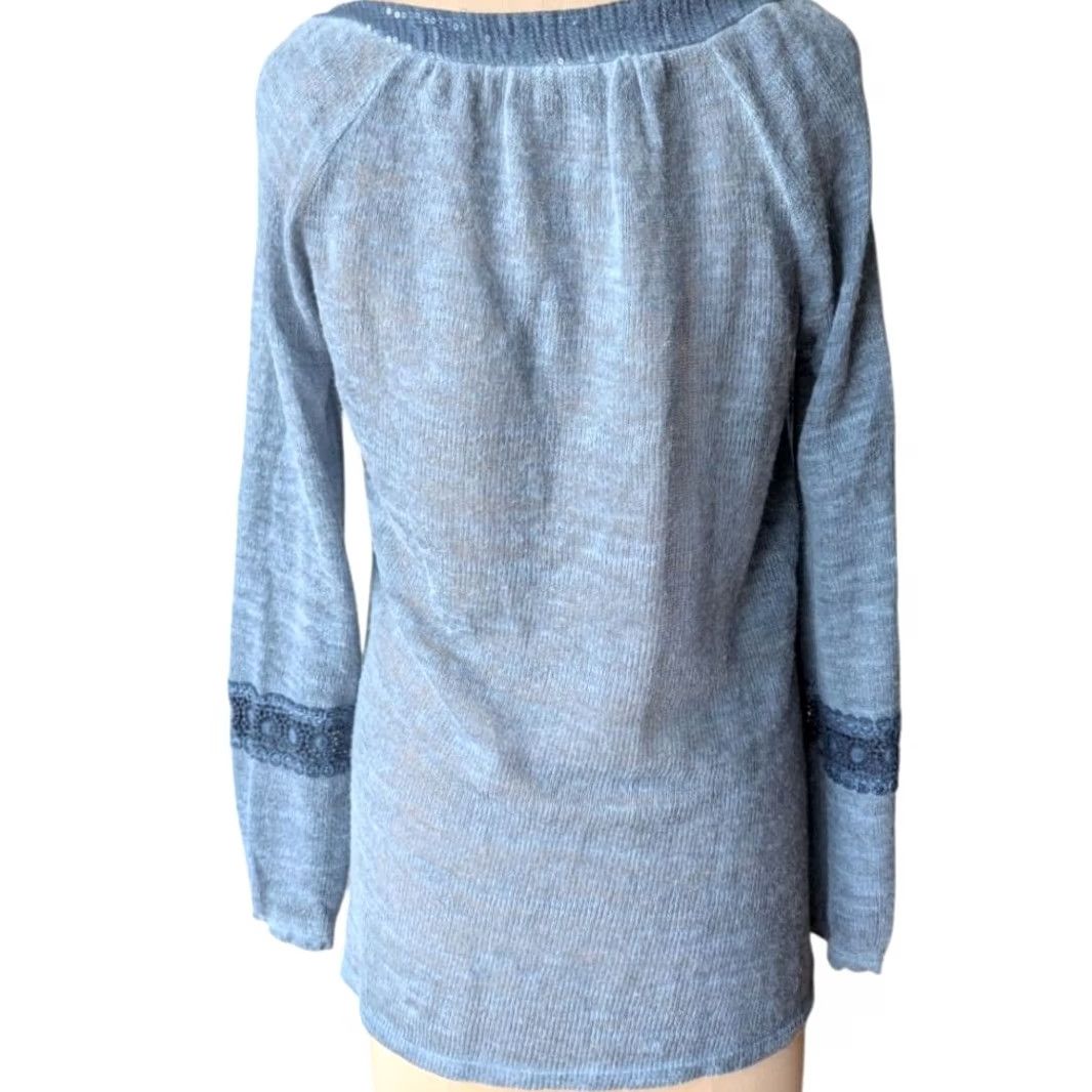 Vintage Tempo Paris Mohair Blend Blue Sweater Women Size S Crochet Lace Sequined Blouse Luxury Vintage Quiet Luxury Size S / US 4 / IT 40 - 4 Thumbnail