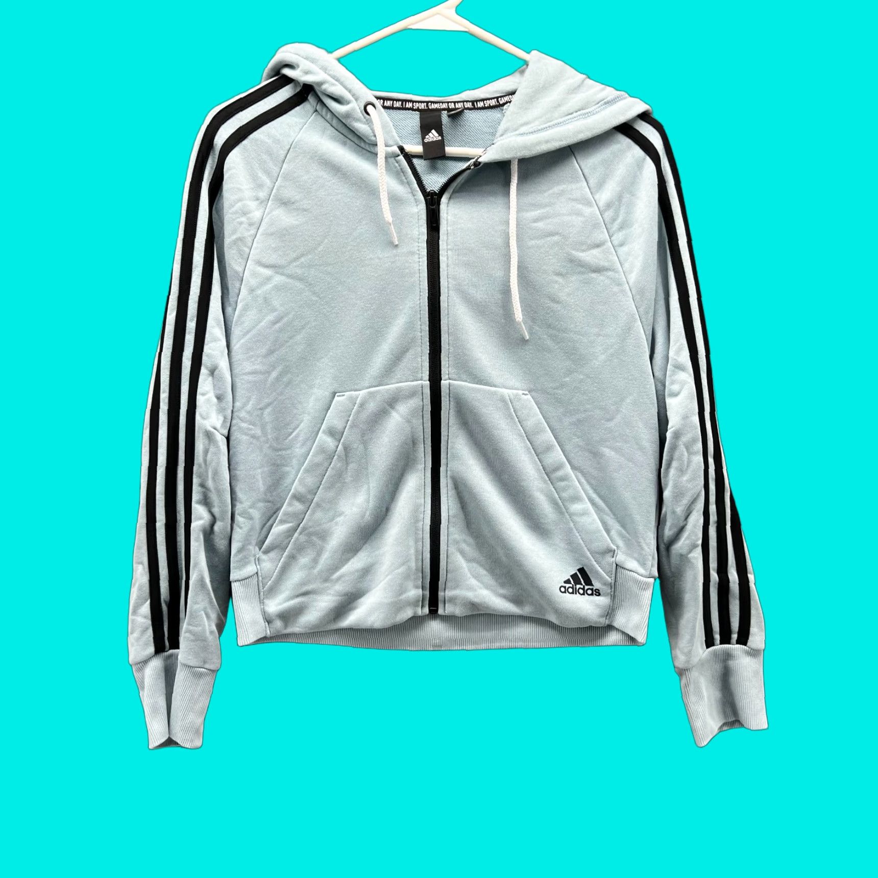 Adidas VINTAGE Adidas Hoodie Womens XS Blue Full Zip Track Jacket Breast French Terry XS? Size XS / US 0-2 / IT 36-38 - 1 Thumbnail