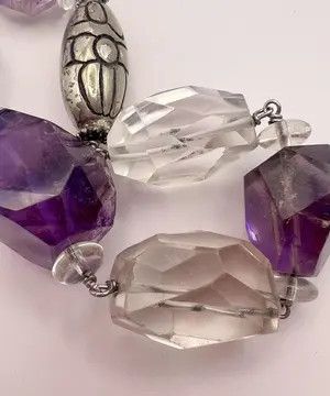 Jewelry Vintage Sterling Silver 925 Necklace Beads Natural Amethyst Size ONE SIZE - 4 Thumbnail