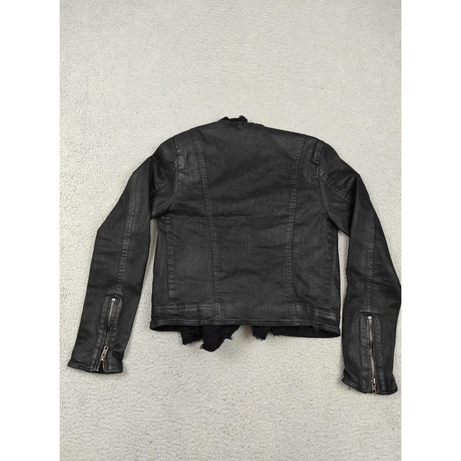 Free People Free People Black Denim Moto Jacket Womens 6 Shawl Knit Zip Pockets Collarless Size M / US 6-8 / IT 42-44 - 5 Thumbnail
