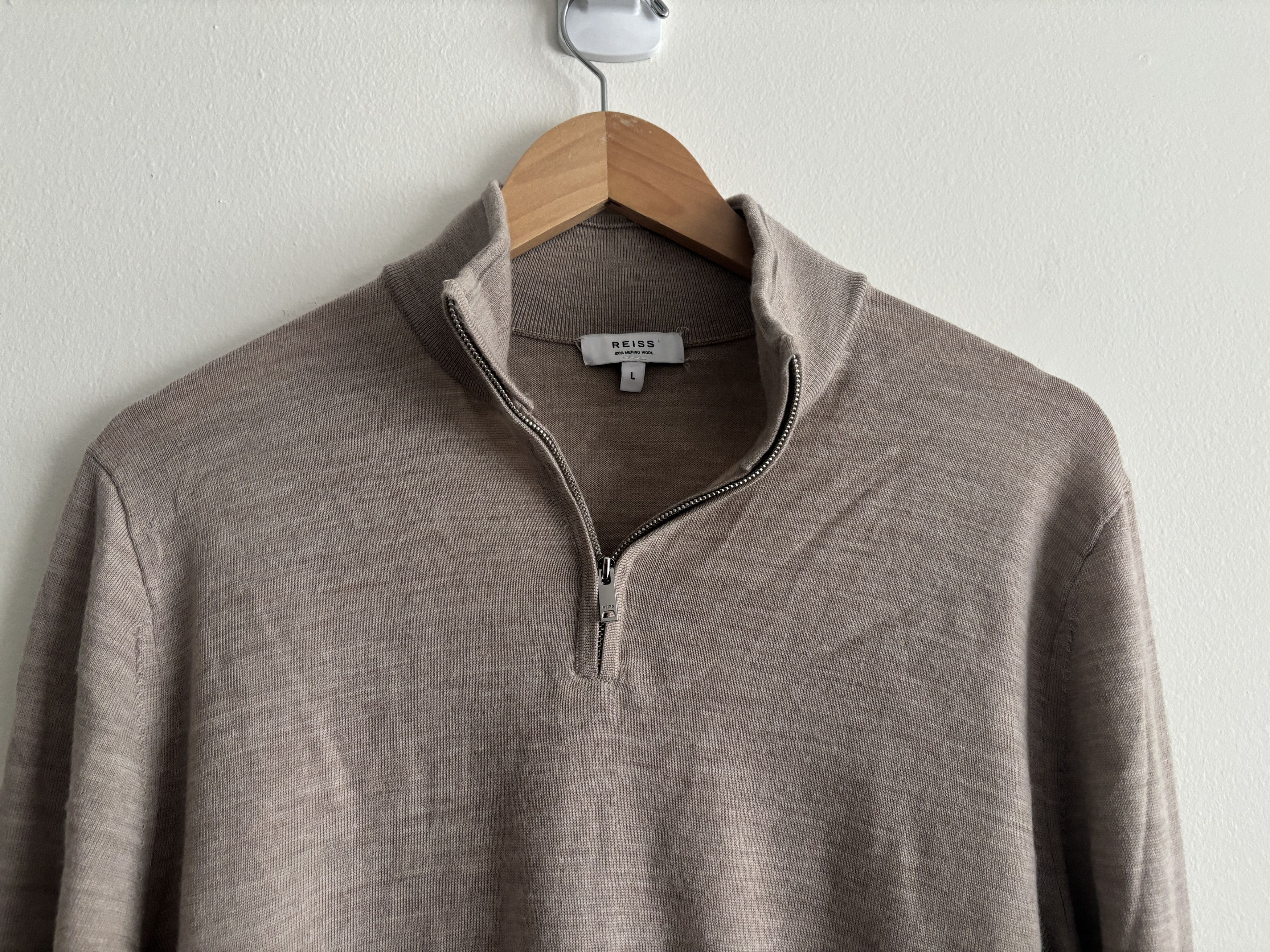 Reiss $150 Reiss Oatmeal Merino Wool Quarter Zip Sweater - Medium Size US M / EU 48-50 / 2 - 3 Thumbnail
