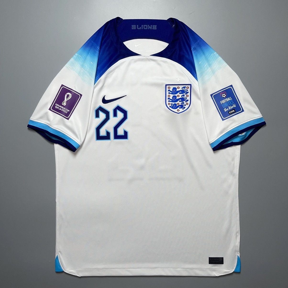 ENGLAND NIKE 2022 WORLD CUP FOOTBALL JERSEY #22 BELLINGHAM
