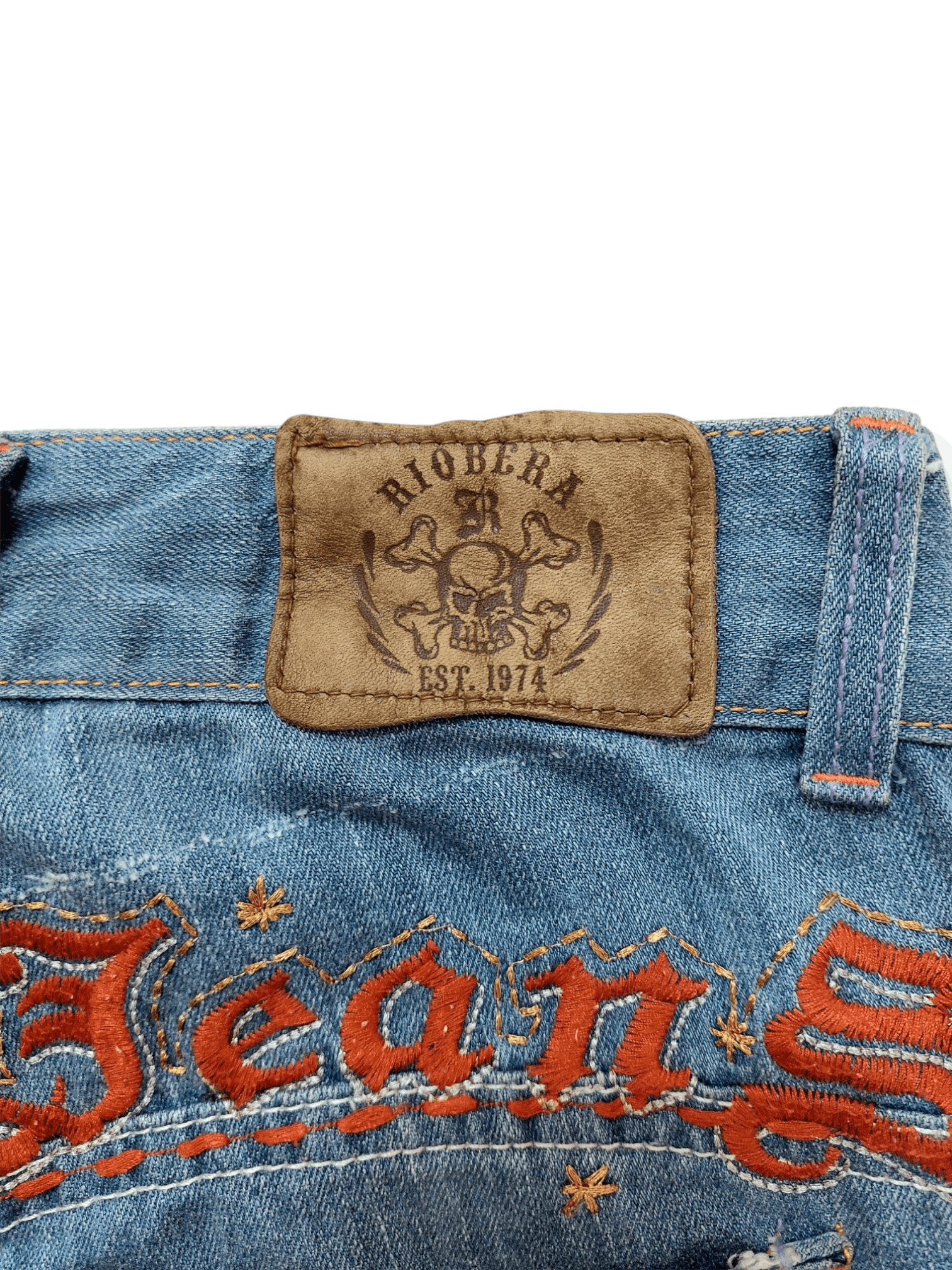 Vintage ☠️ Embroidery Skulls And Eagles Back Pocket Riobera Jeans Size 26" / US 2 / IT 38 - 16 Thumbnail