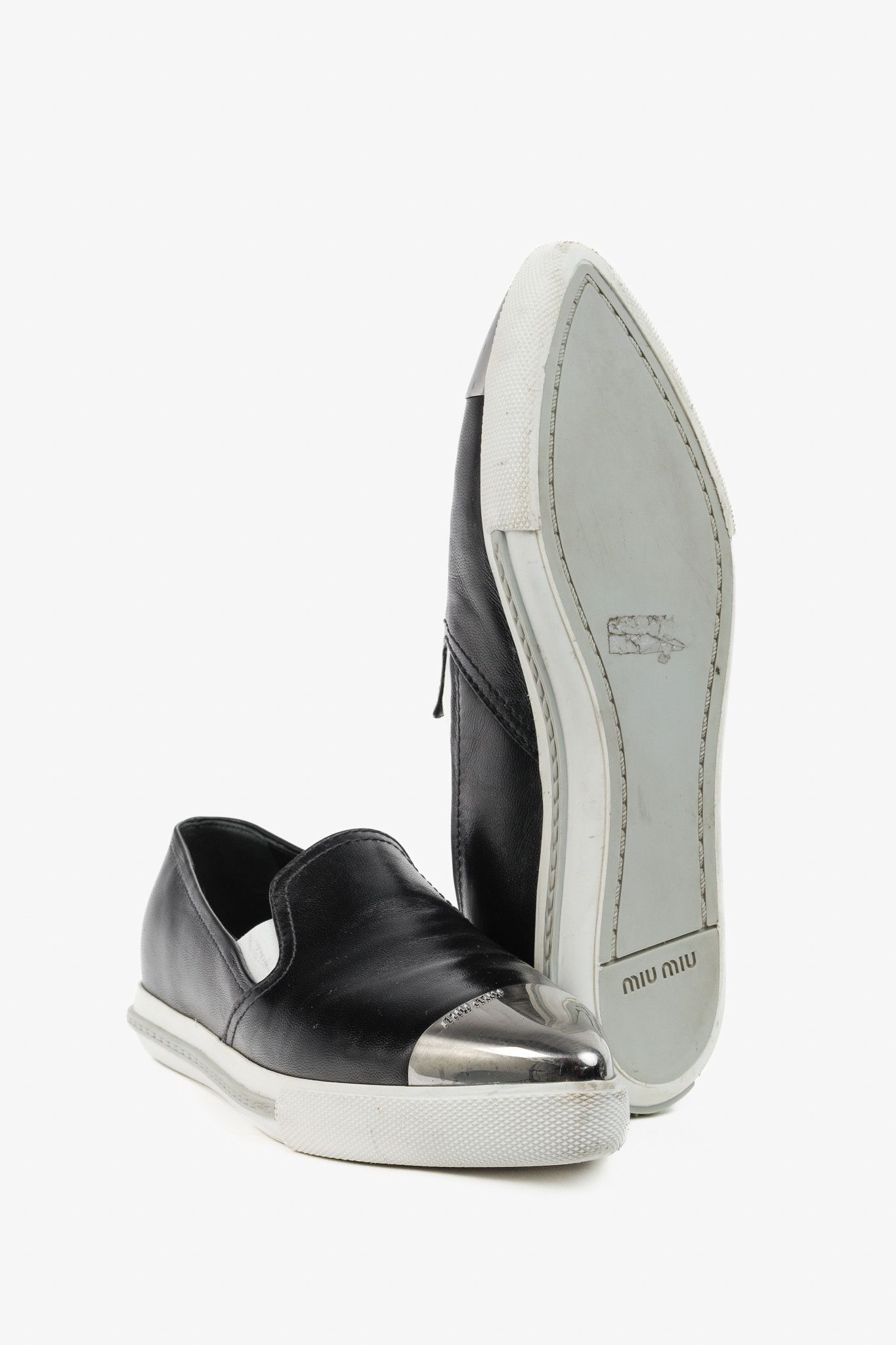 Miu Miu Miu Miu Black Metal-Cap-Toe Slip-On Sneakers Size US 6.5 / IT 36.5 - 5 Thumbnail