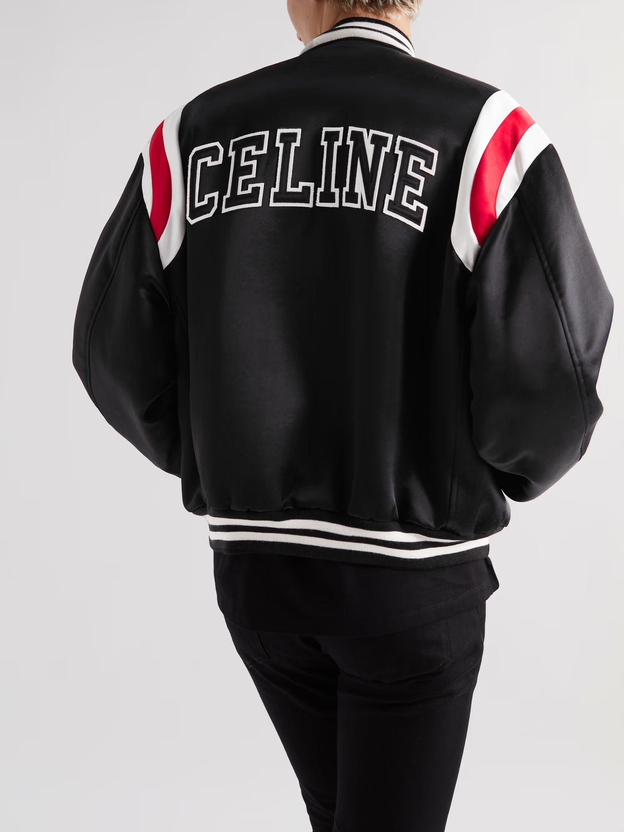 Celine o1mle0426 Teddy Logo Applique Satin Varsity Jacket in Black Size US M / EU 48-50 / 2 - 3 Thumbnail