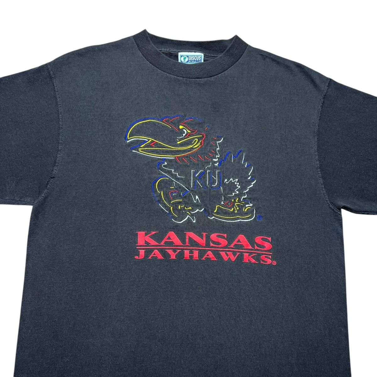 NCAA Vintage 1990s NCAA Kansas Jayhawks Embroidered Mascot TShirt Size US L / EU 52-54 / 3 - 5 Thumbnail