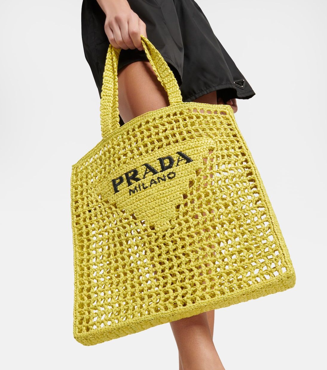 Prada Logo Raffia Crochet Tote Bag in Acid Green Size ONE SIZE - 3 Thumbnail