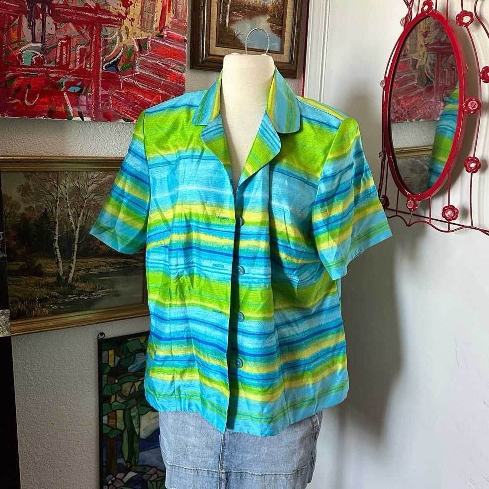 Other prophecy sag harbor green blue button up blouse Size XXL / US 16-18 / IT 52-54 - 1 Thumbnail