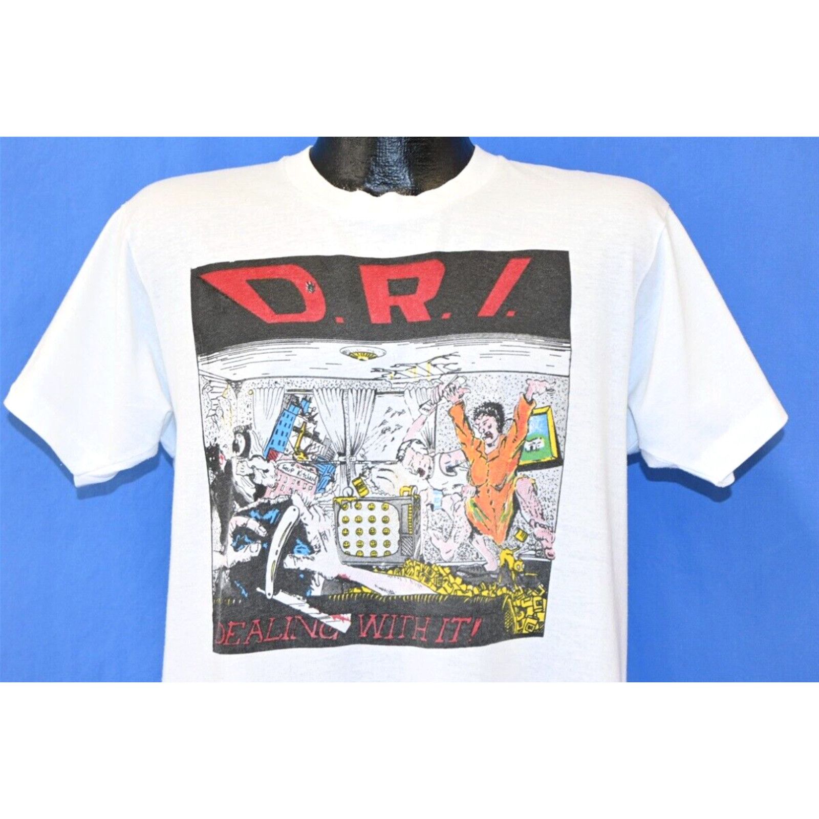 image of Screen Stars Vintage 80's Dri Dirty Rotten Imbeciles Dealing With It Hardcore Punk T-Shirt M in Whi