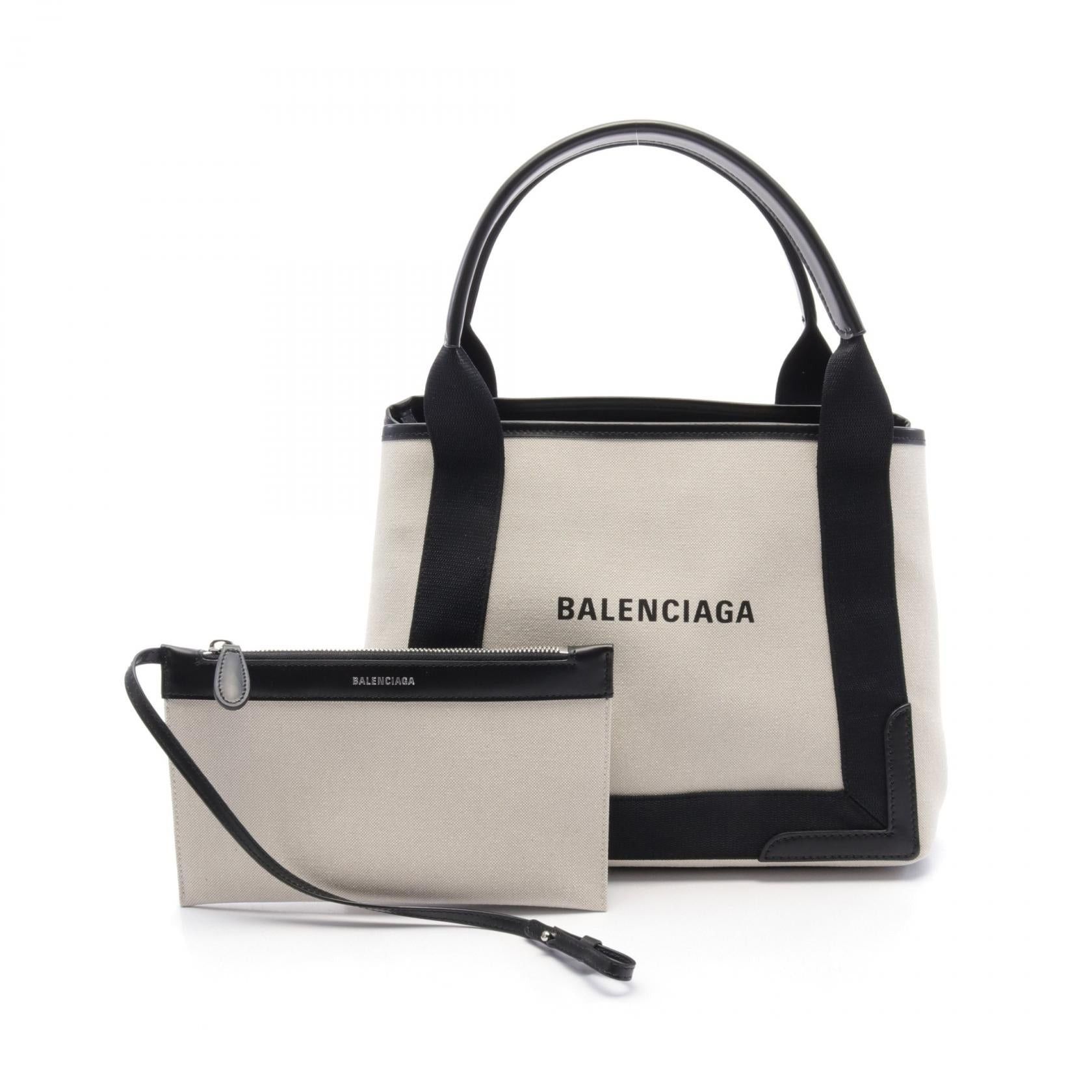 Balenciaga Balenciaga Navy Cabas S Hippopotamus Handbag Tote Bag Canvas Leather Ivory Black Size ONE SIZE - 1 Thumbnail