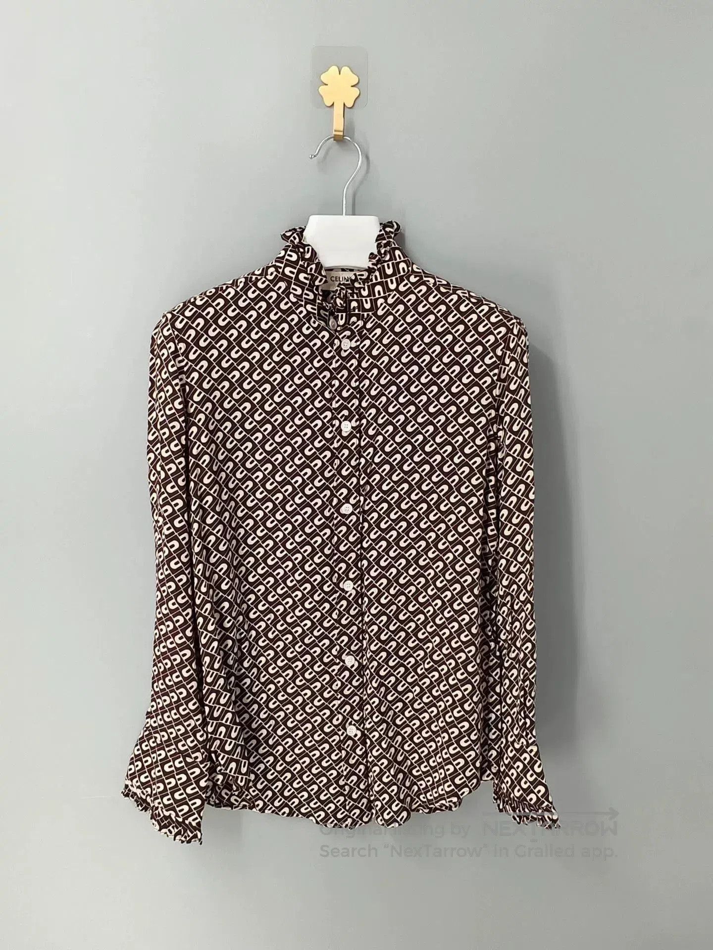 Celine Celine Black White Print Silk Ruffled Shirt. Size XXS / US 00 / IT 34 - 1 Thumbnail