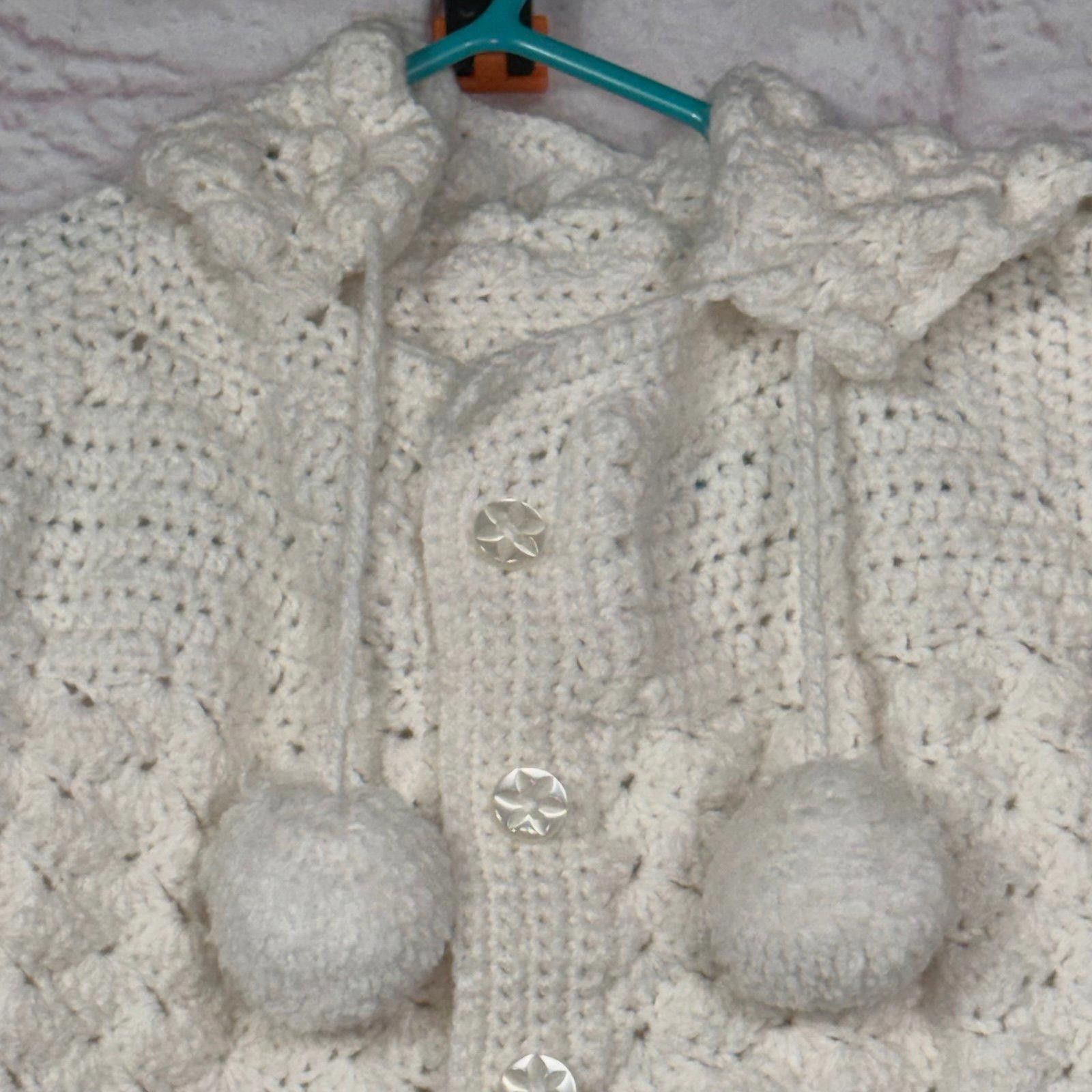 Other Handmade Crochet Baby Bunting with Hood and Pom Poms 0-6 Mos Size ONE SIZE - 4 Thumbnail