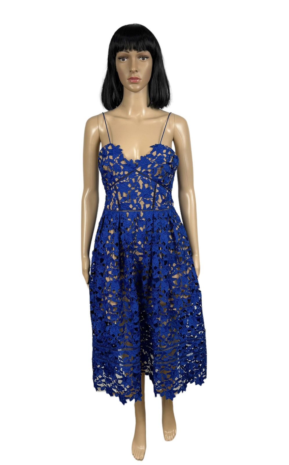 image of Self Portrait Crochet Sleeveless Dress Azaelea A Line Size 8 in Blue, Women's