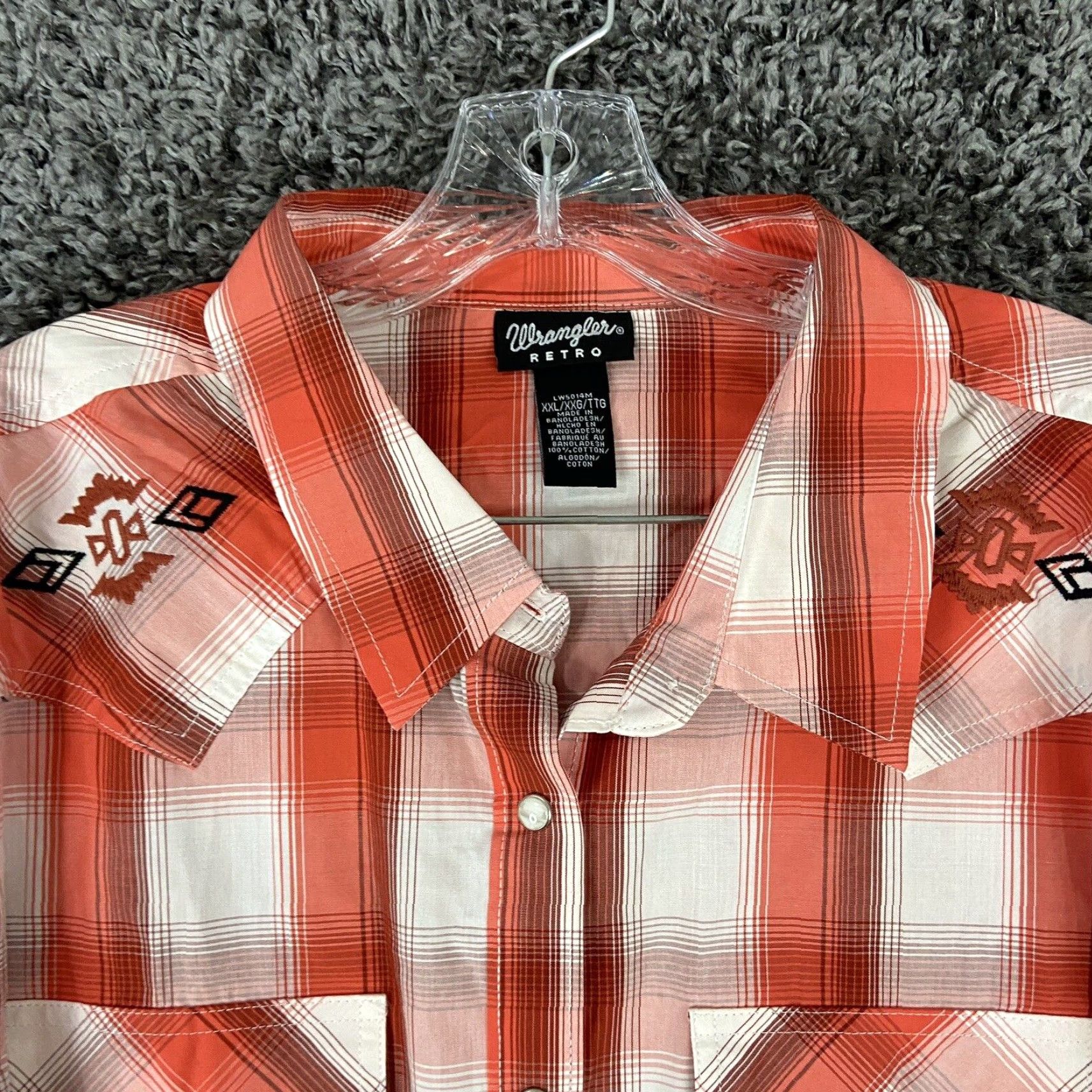 Wrangler Wrangler Men’s 2XL Western Shirt Long Sleeve Plaid Pearl Snap Button Red Orange Multicolor Size US XXL / EU 58 / 5 - 5 Thumbnail