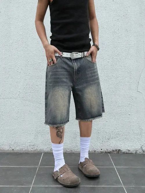 Jean Jorts Vintage Washed Distressed Denim Size US 34 / EU 50 - 2 Thumbnail