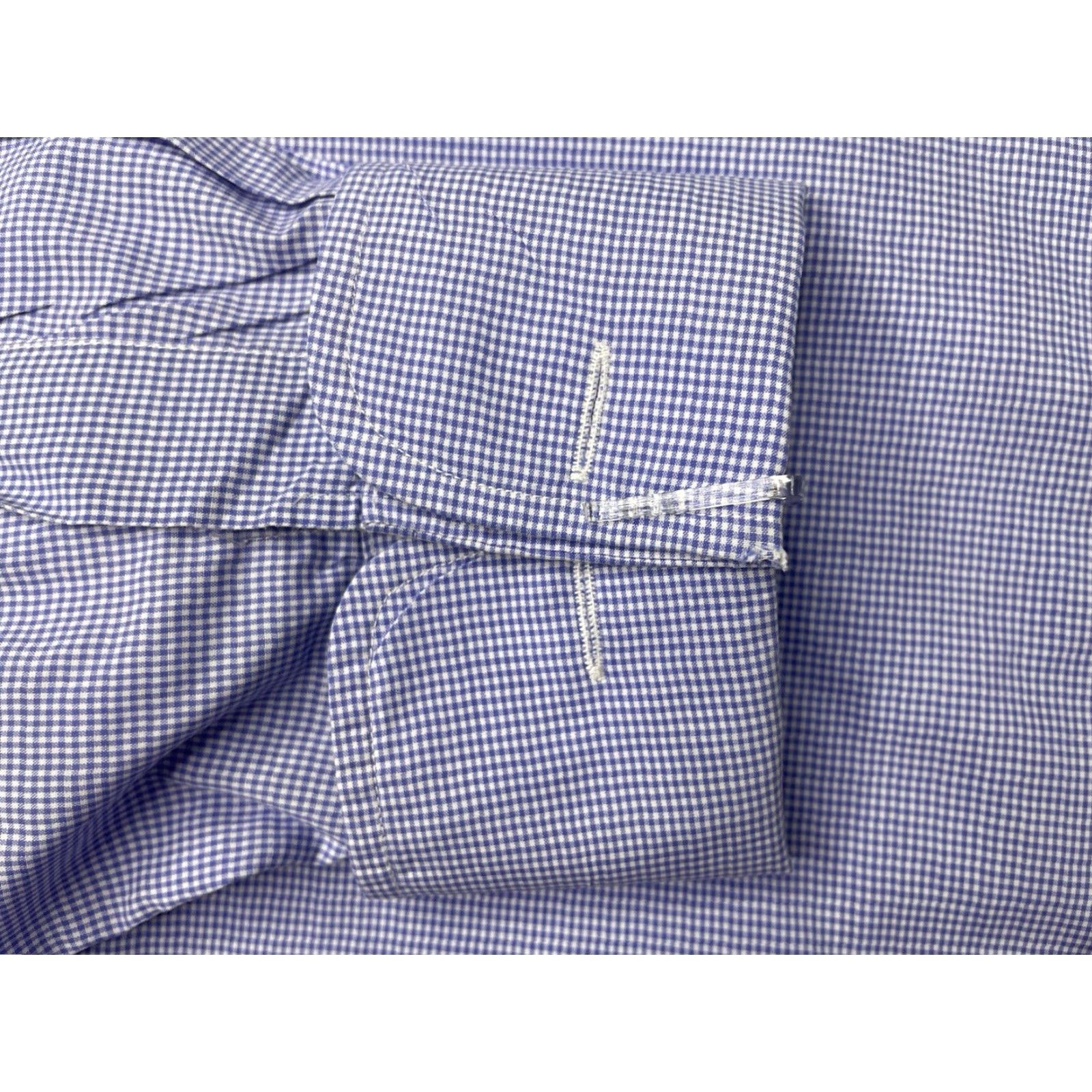 Vintage Hilditch & Key Dress Shirt Blue White Check Long Sleeve 16.5 French Cuff Button-Up Mens Regular Size 16.5 Shirt Size 46R - 4 Thumbnail