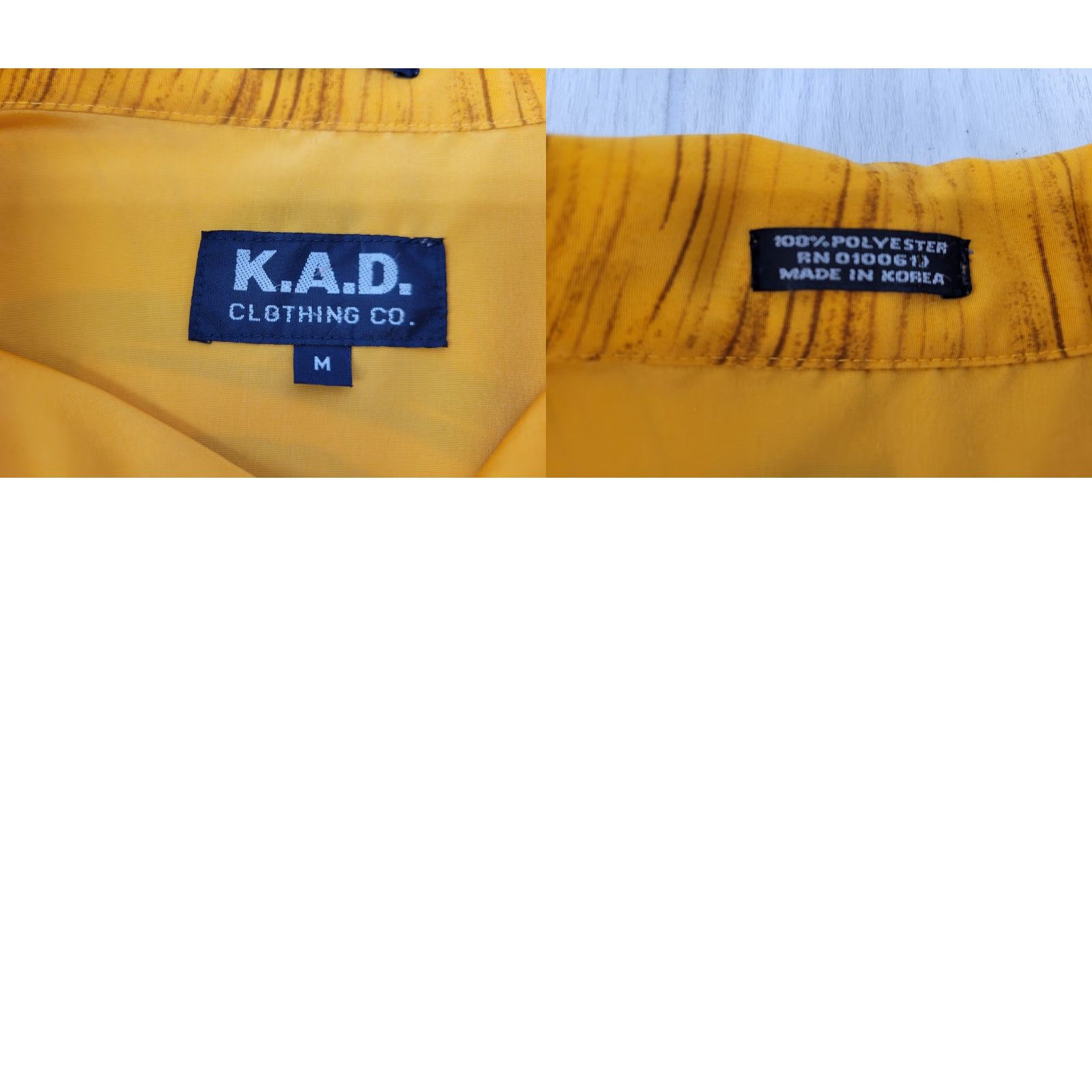 Vintage K. A. D. Clothing Co. Button Up Shirt Adult Med Yellow Men Mens Short Sleeve Button-Up 100% Polyester Crew Neck Collar Solid Pattern Classic Fit Size US M / EU 48-50 / 2 - 8 Thumbnail