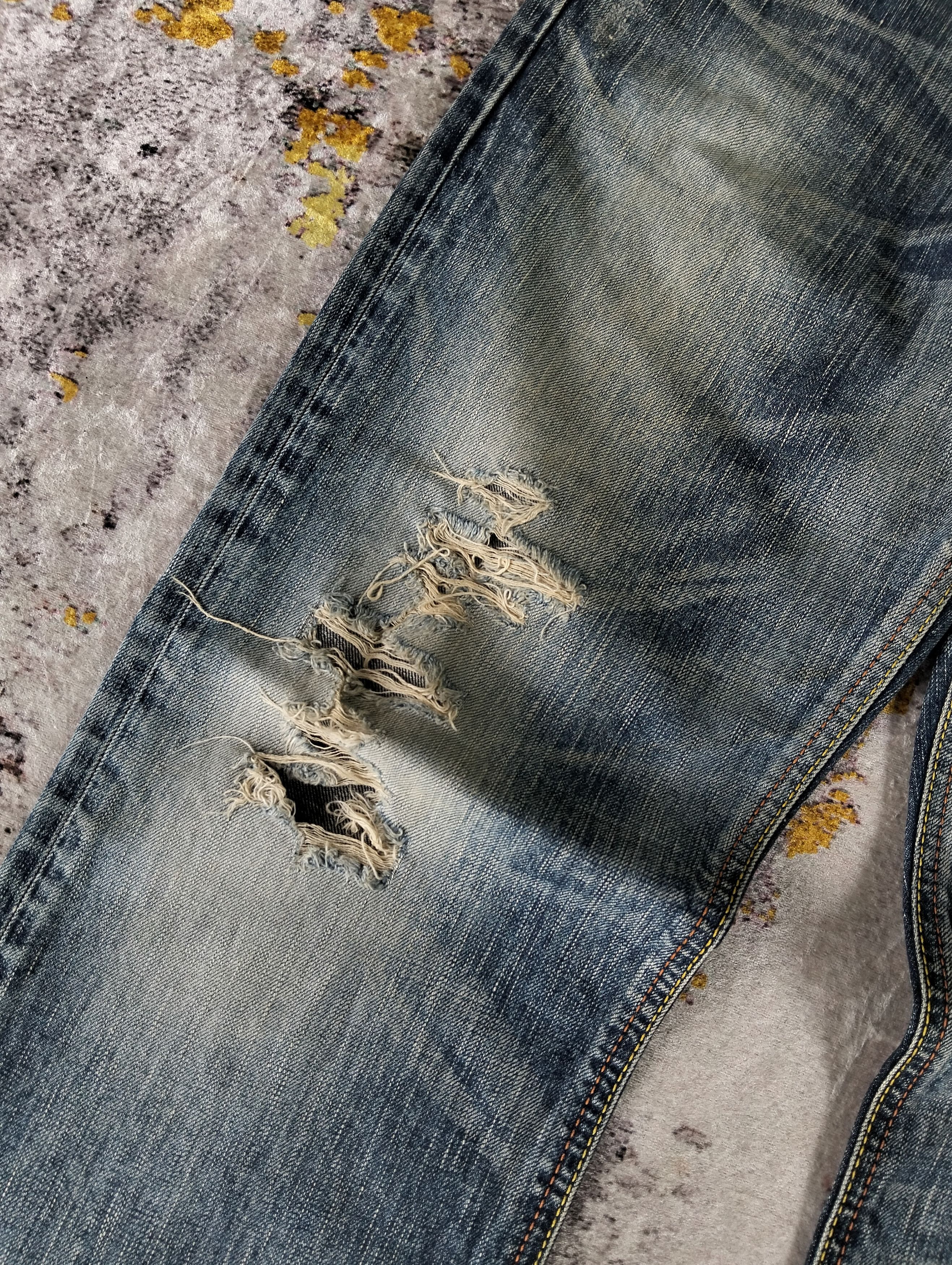 Edwin Ripped Edwin 503 Blue Trip Regular Straight Faded Jeans Size US 31 - 11 Thumbnail