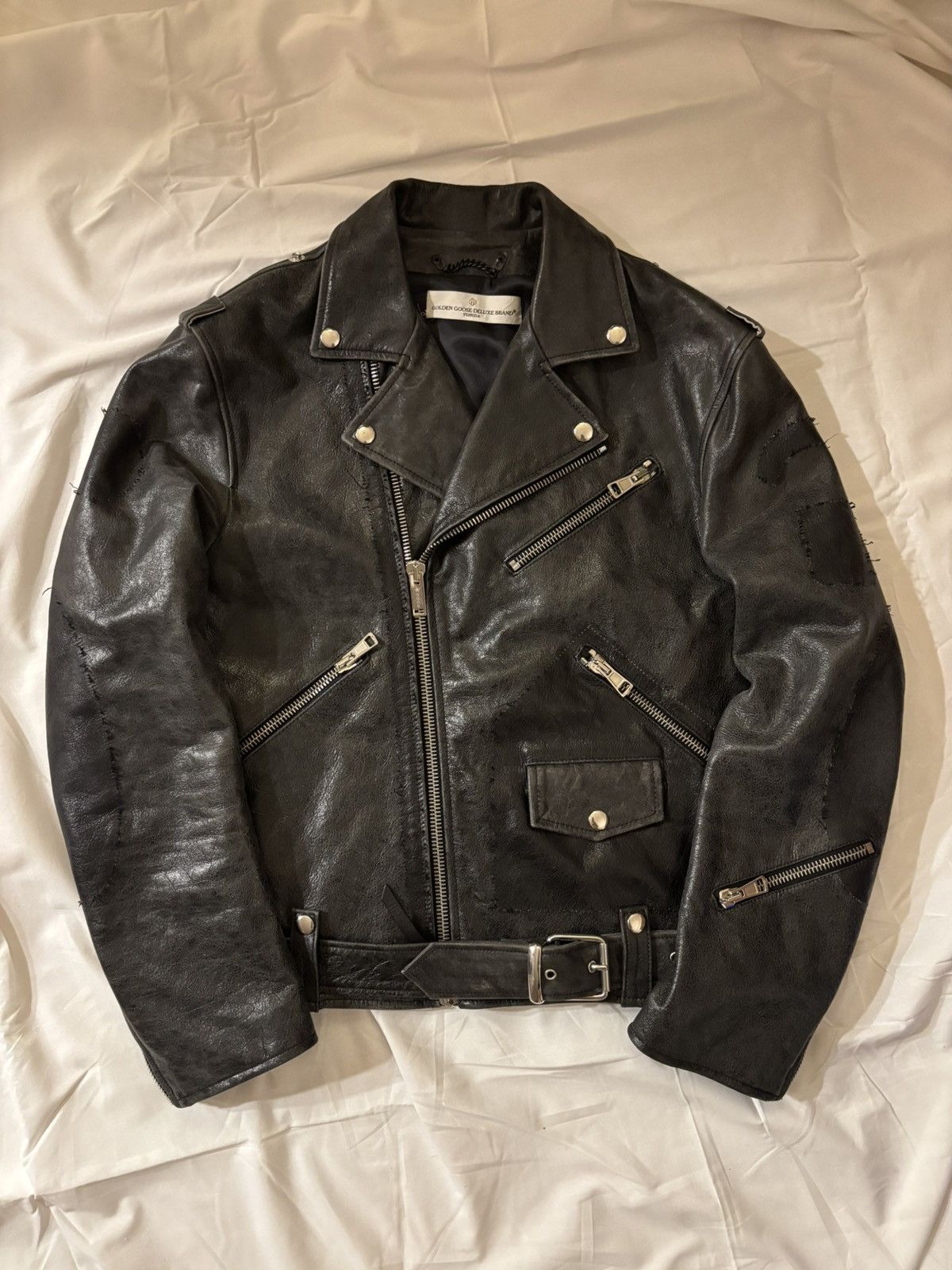 GCDS Golden Goose Distressed Leather Jacket Size US M / EU 48-50 / 2 - 1 Thumbnail