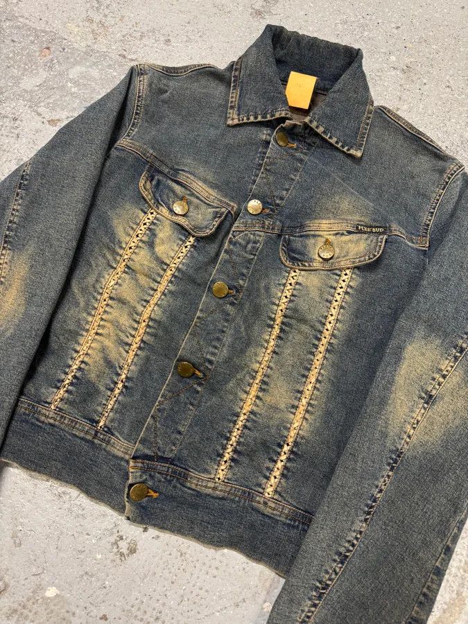 Vintage 2000s Plein Sud Laced Raw Denim Cropped Jacket Size S / US 4 / IT 40 - 4 Thumbnail
