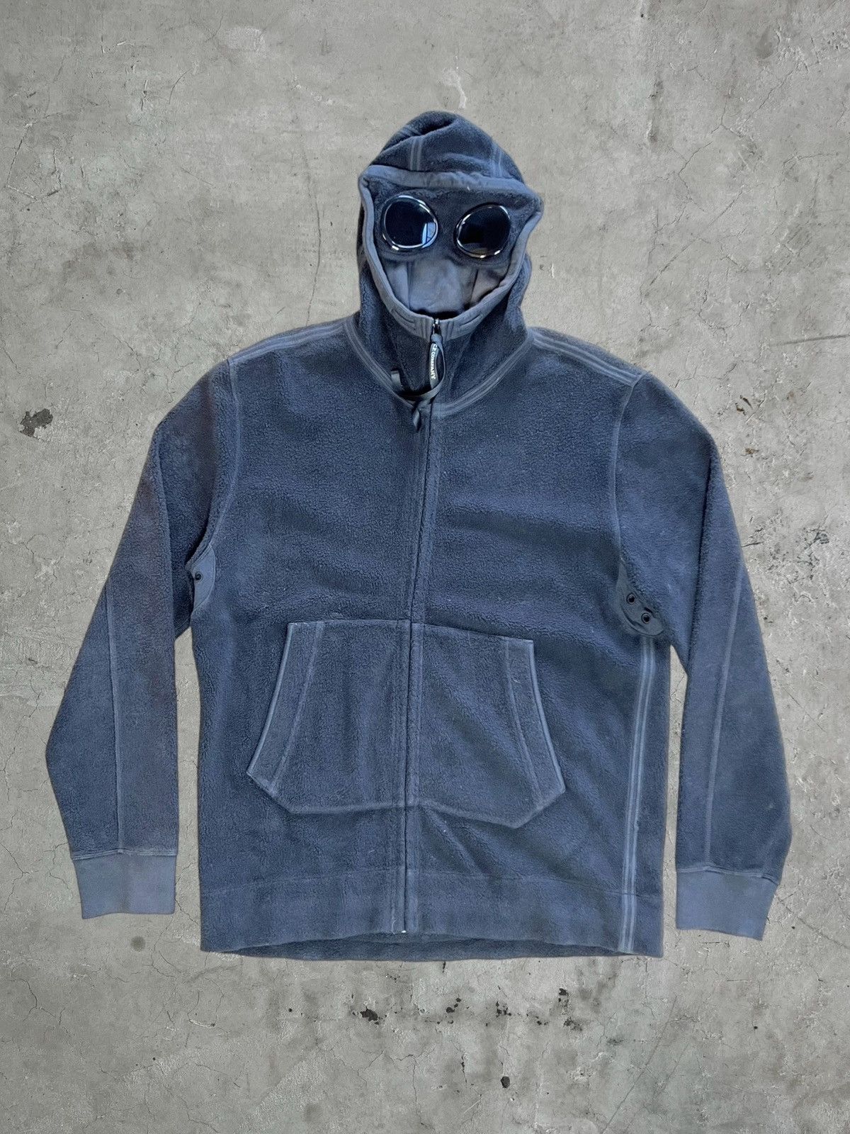 image of C P Company Fleece Goggle Hooded Zip-Up in Black, Men's (Size XL)