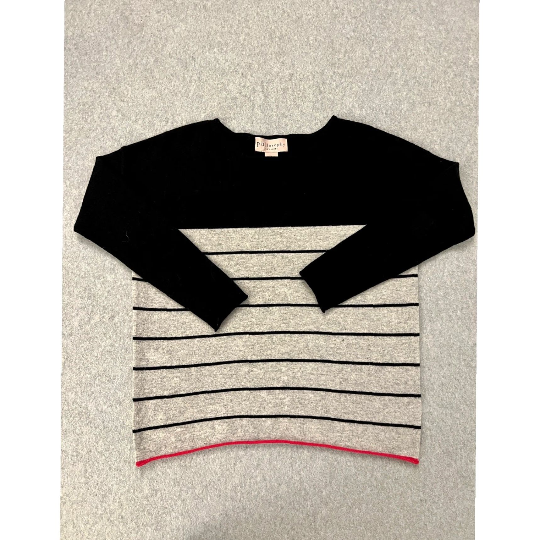 Vintage Philosophy Cashmere Sweater Womens Small Long Sleeve Pullover Striped Black Gray Size S / US 4 / IT 40 - 2 Thumbnail