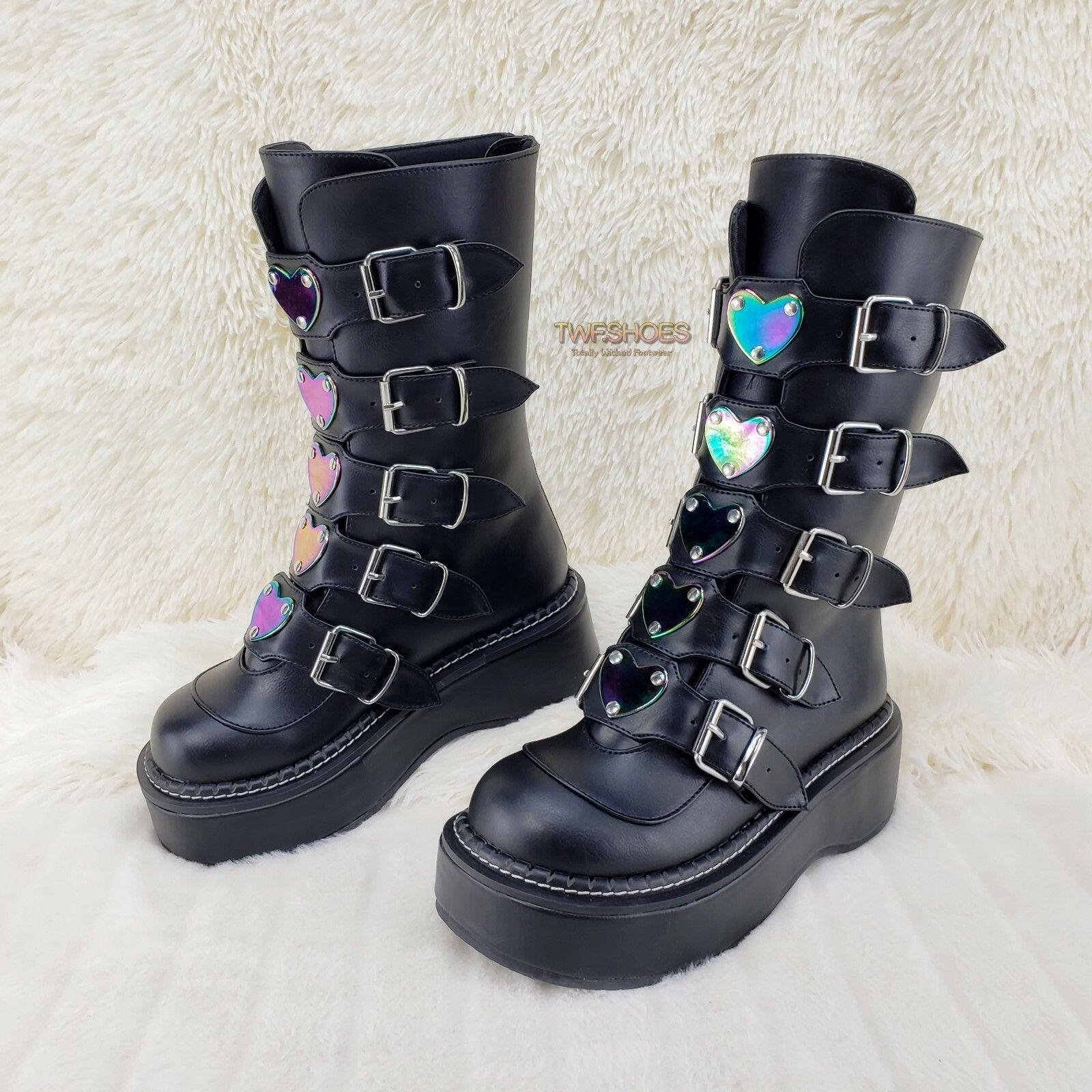 Demonia Cult DEMONIA Emily 330 Black Matte 2" Platform Metal Heart Plate Size US 10 / IT 40 - 3 Thumbnail
