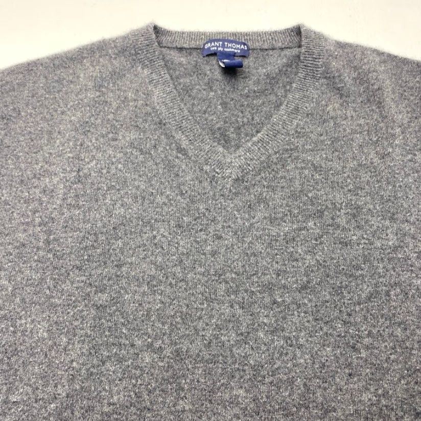 Vintage Grant Thomas 2-Ply Cashmere V-Neck Pullover Sweater Mens XL Gray Classic Preppy Size US XL / EU 56 / 4 - 5 Thumbnail