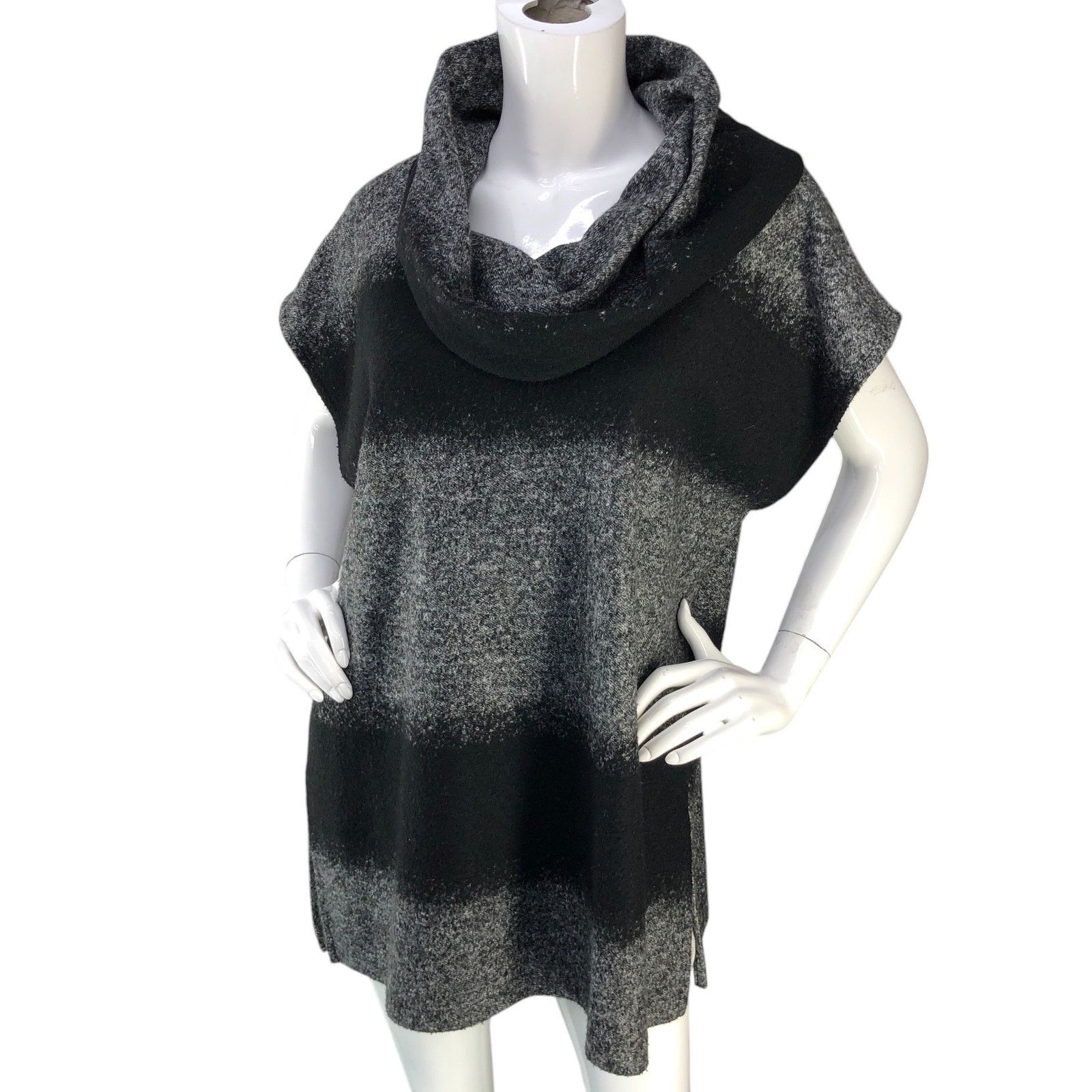 Bryn Walker Size S Sweater Knit Tunic Cowl Neck Striped Gray
