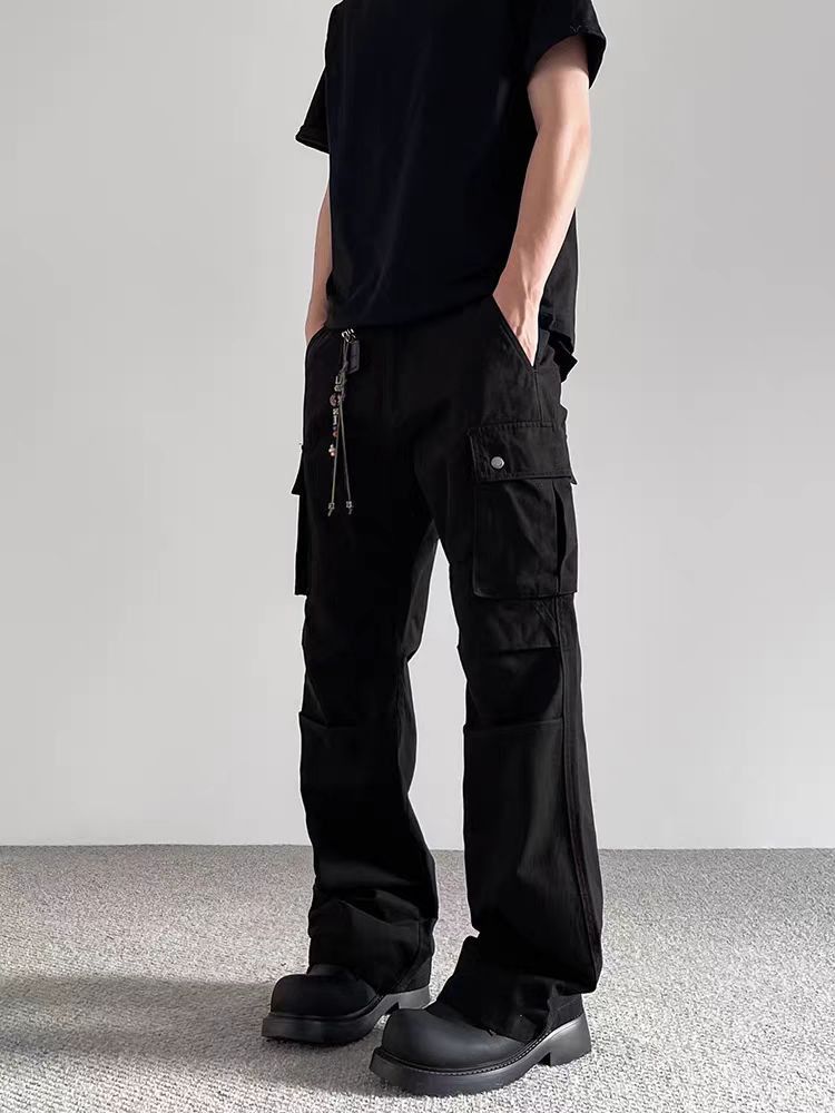 Jean Black Street-Style Pleated Paratrooper Work Pants Size US 32 / EU 48 - 2 Thumbnail