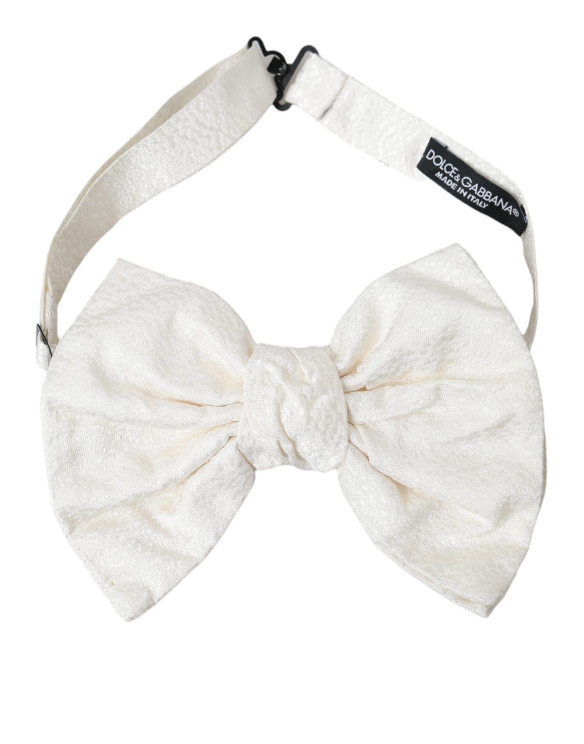 Dolce & Gabbana White Textured Cotton Adjustable Neck Bow Men's Tie Size ONE SIZE - 1 Thumbnail