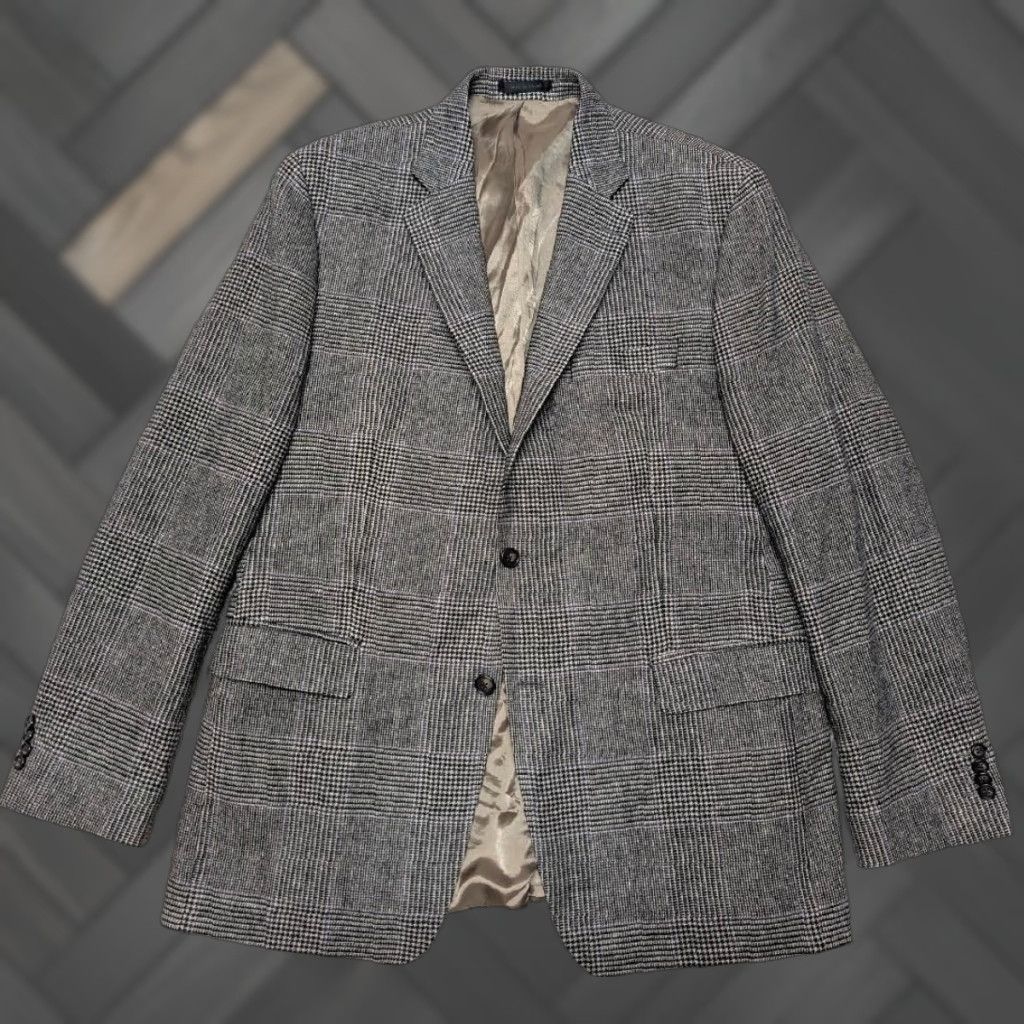 Ralph Lauren Ralph Lauren blazer Blazer Regular 44L Gray PLAID Houndstooth wool Flannel Men Long Notch 2-Button Front Jacket 44 in Chest" Size 44R - 1 Thumbnail