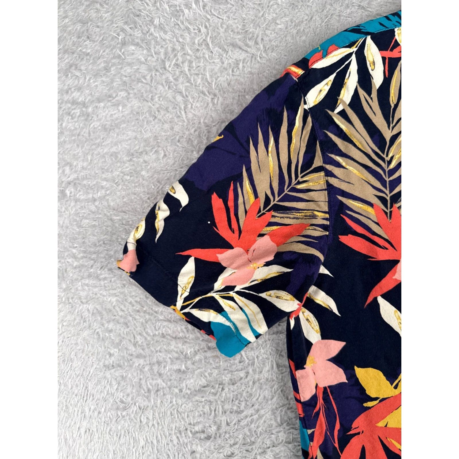 George George Shirt Men Small Blue Floral Palm Leaf Print Hawaiian 100% Rayon Pocket Short Sleeve Button-Up Mens Size US S / EU 44-46 / 1 - 3 Thumbnail