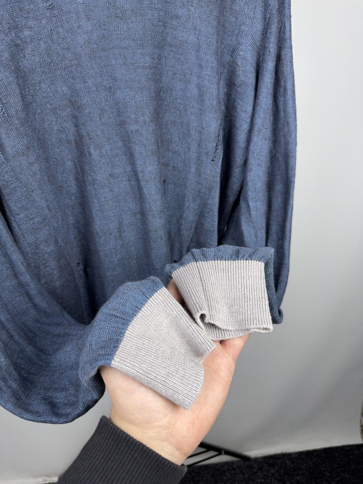 Armani Luxury 00s Armani Jeans Distressed Knit Sweater Faded Blue Size US M / EU 48-50 / 2 - 13 Thumbnail