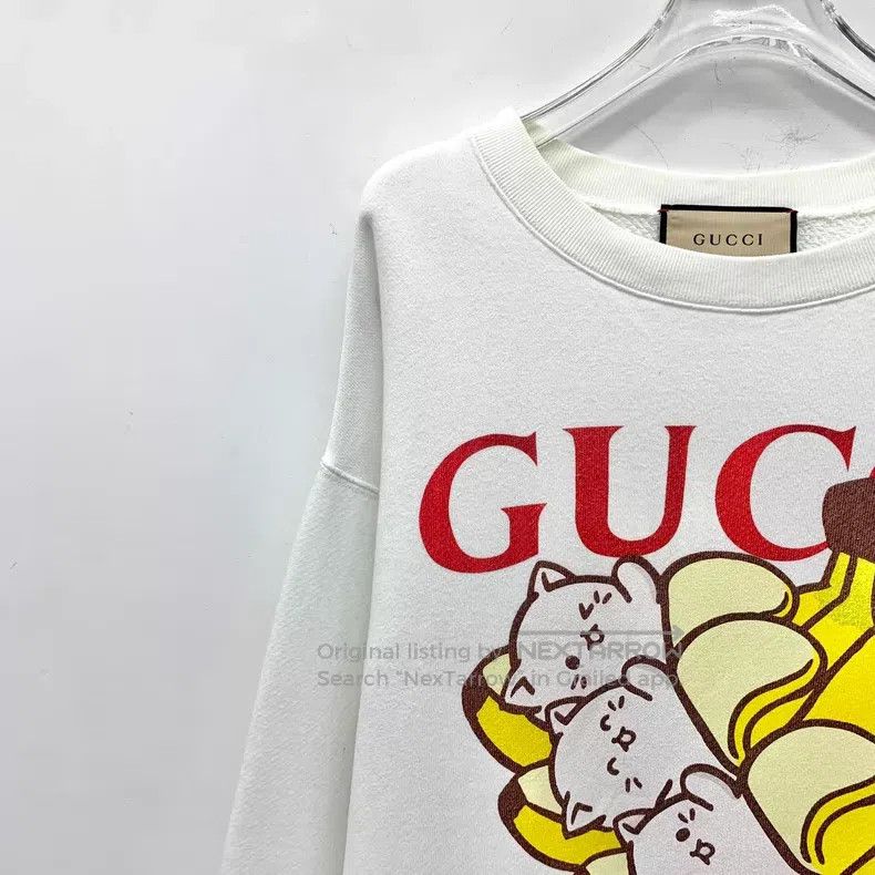Gucci Gucci White logo letter cat banana print cotton round-neck Size XS / US 0-2 / IT 36-38 - 3 Thumbnail