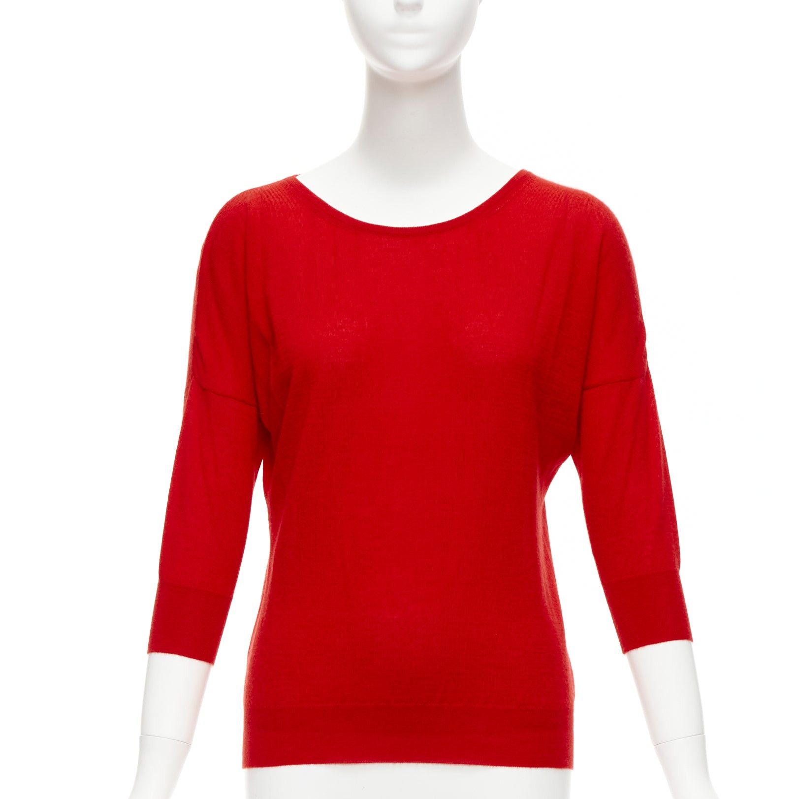 Alexander McQueen ALEXANDER MCQUEEN 100% cashmere red drop sleeve wide neck sweater top XS Size S / US 4 / IT 40 - 1 Thumbnail