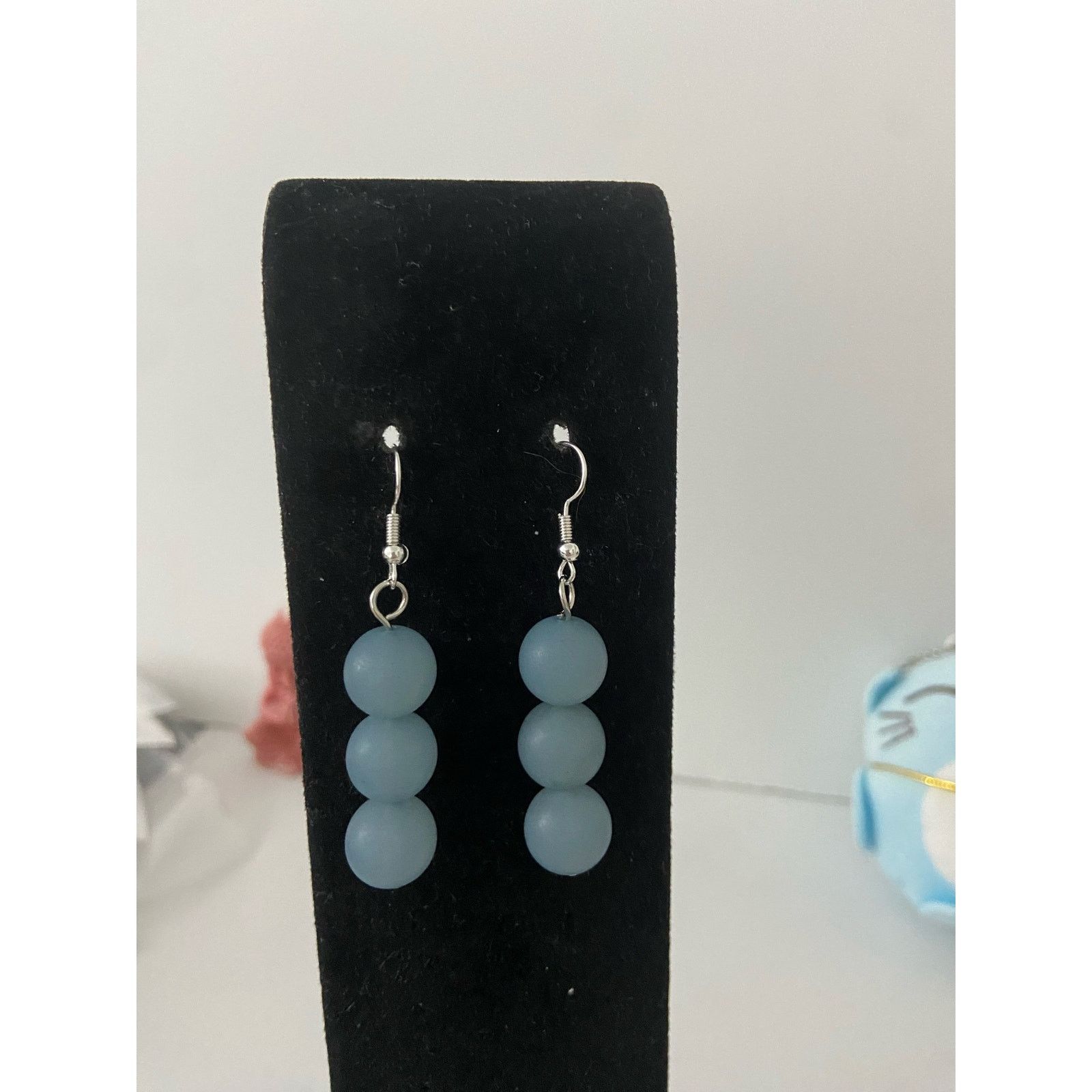 Handmade Light blue bead earrings Size ONE SIZE - 1 Thumbnail