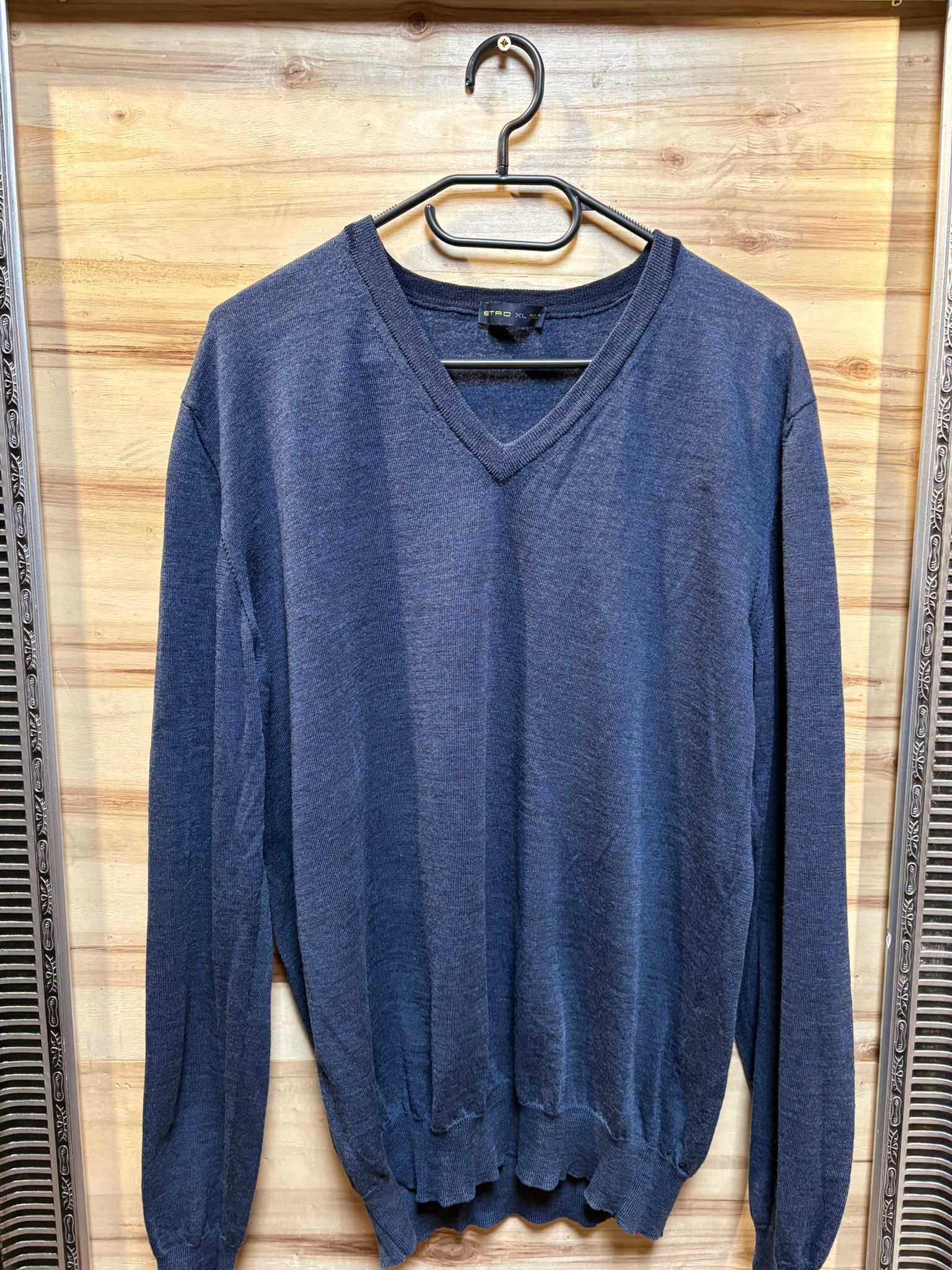 Etro ETRO Navy V-Neck Wool Sweater XL Made in Italy Size US XL / EU 56 / 4 - 1 Thumbnail