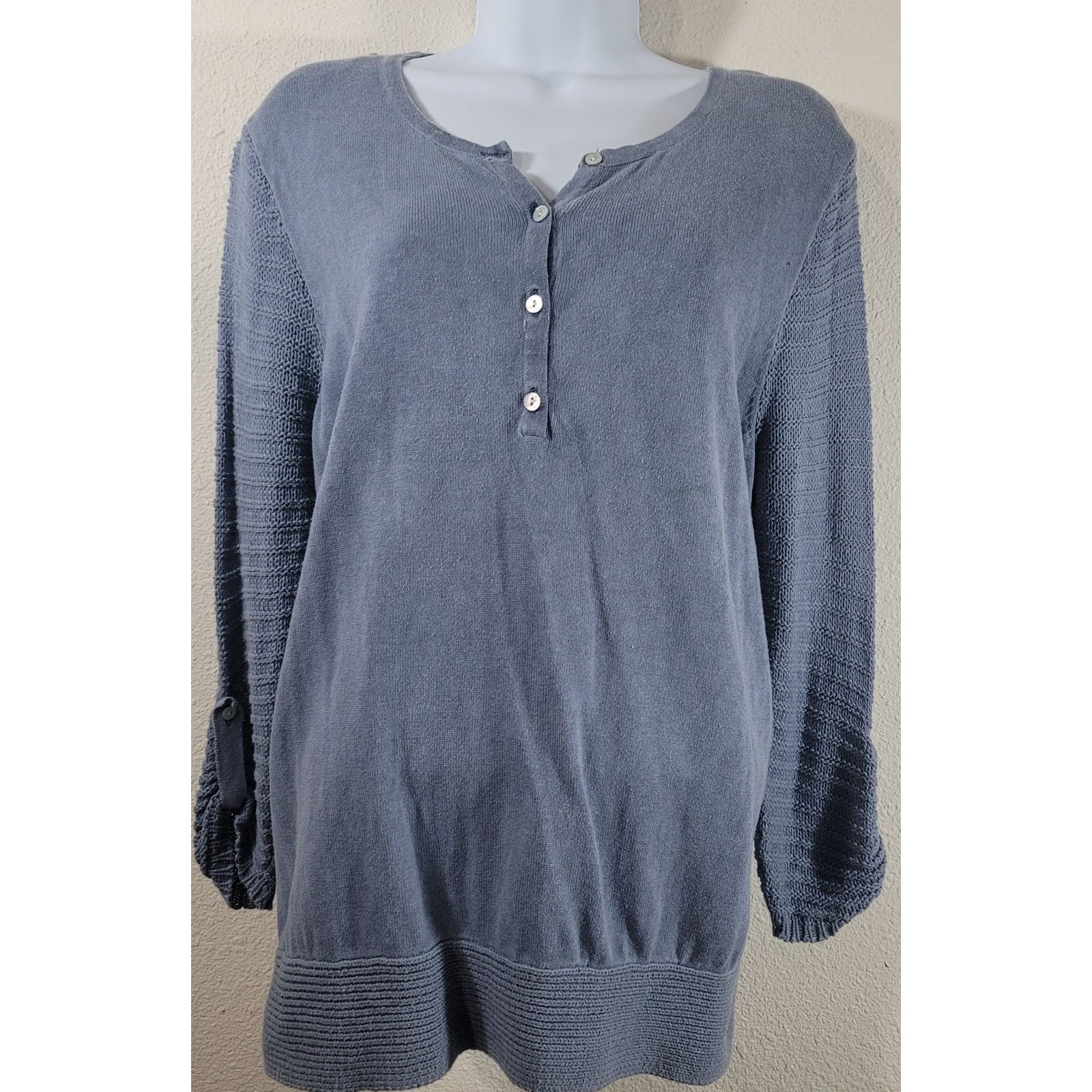 Other Democracy Blue 4 Button Henley Open Knit Back Panel Top M Size M / US 6-8 / IT 42-44 - 1 Thumbnail