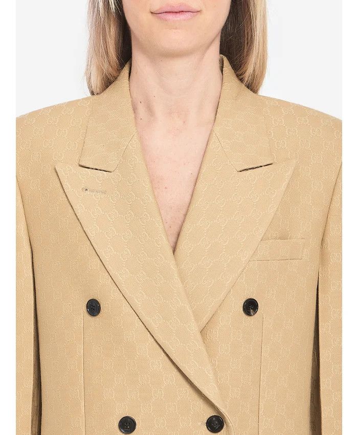 Gucci o1loc1c0226 833578 GG Silk Wool Crepe Jacquard Jacket Beige Size M / US 6-8 / IT 42-44 - 4 Thumbnail