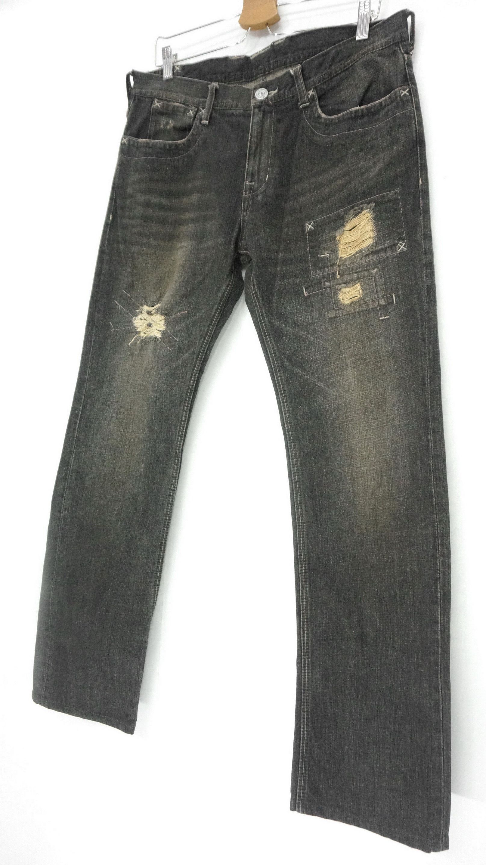 Japanese Brand 🔥EDGE RUPERT Vintage Black Distressed Jeans Size US 33 - 3 Thumbnail