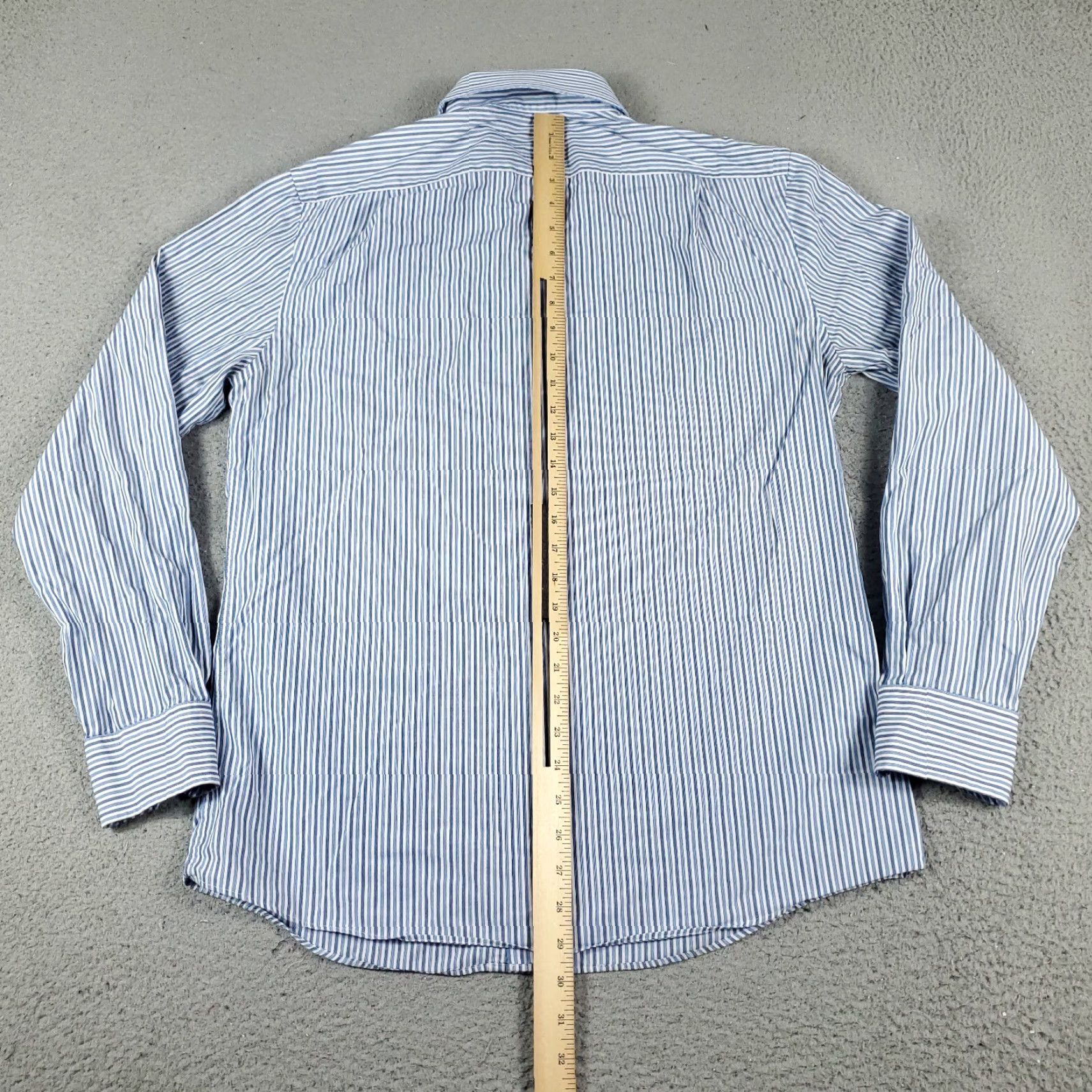 Tommy Hilfiger TOMMY HILFIGER Dress Shirt Mens Size 16 Blue Striped Long Sleeve Button Up Modern Preppy Size 42R - 5 Thumbnail