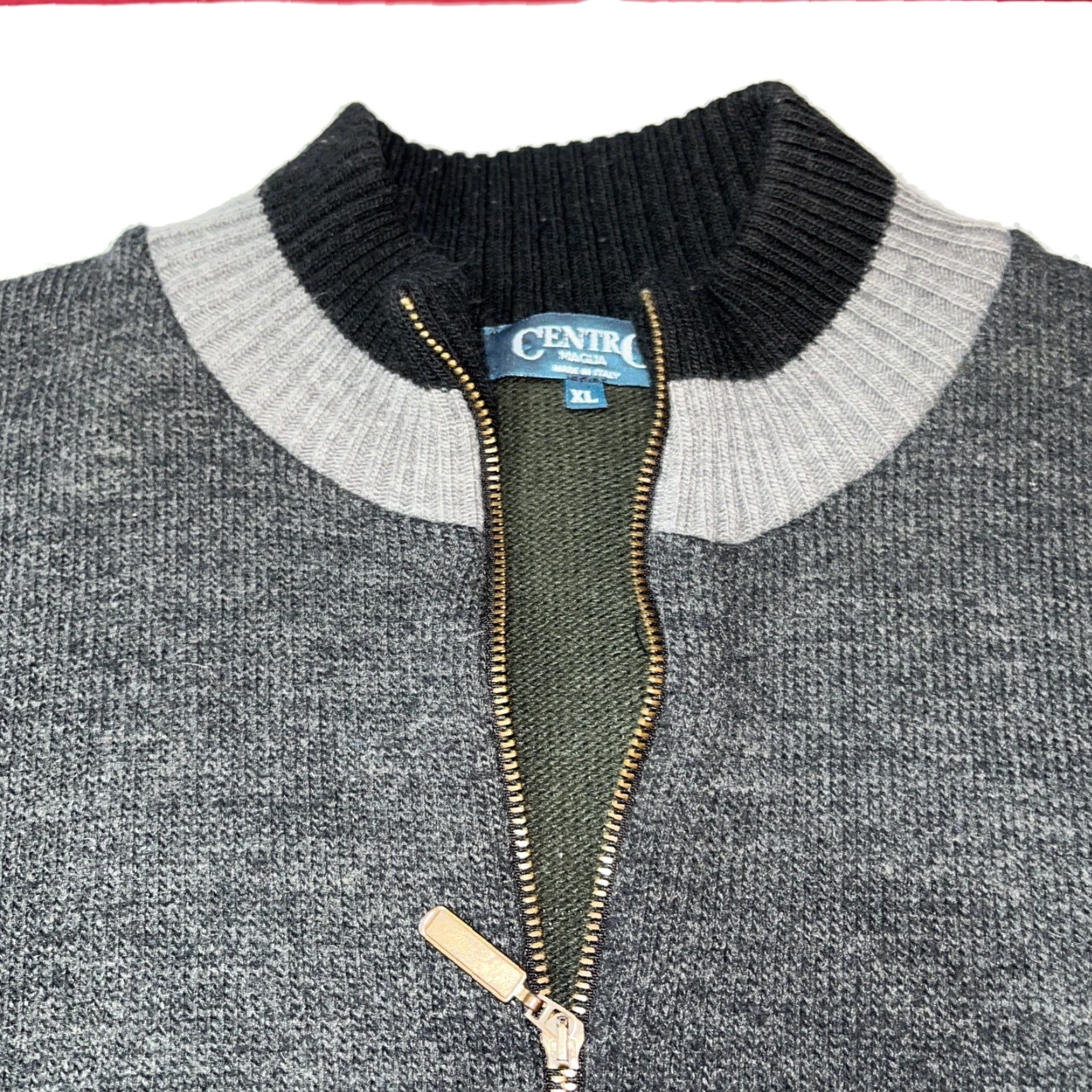 Vintage VINTAGE Centro Maglia Italian Zip Sweater Jacket WOOL BLACK GRAY Tan elbow Pads Mens XL Size US XL / EU 56 / 4 - 4 Thumbnail