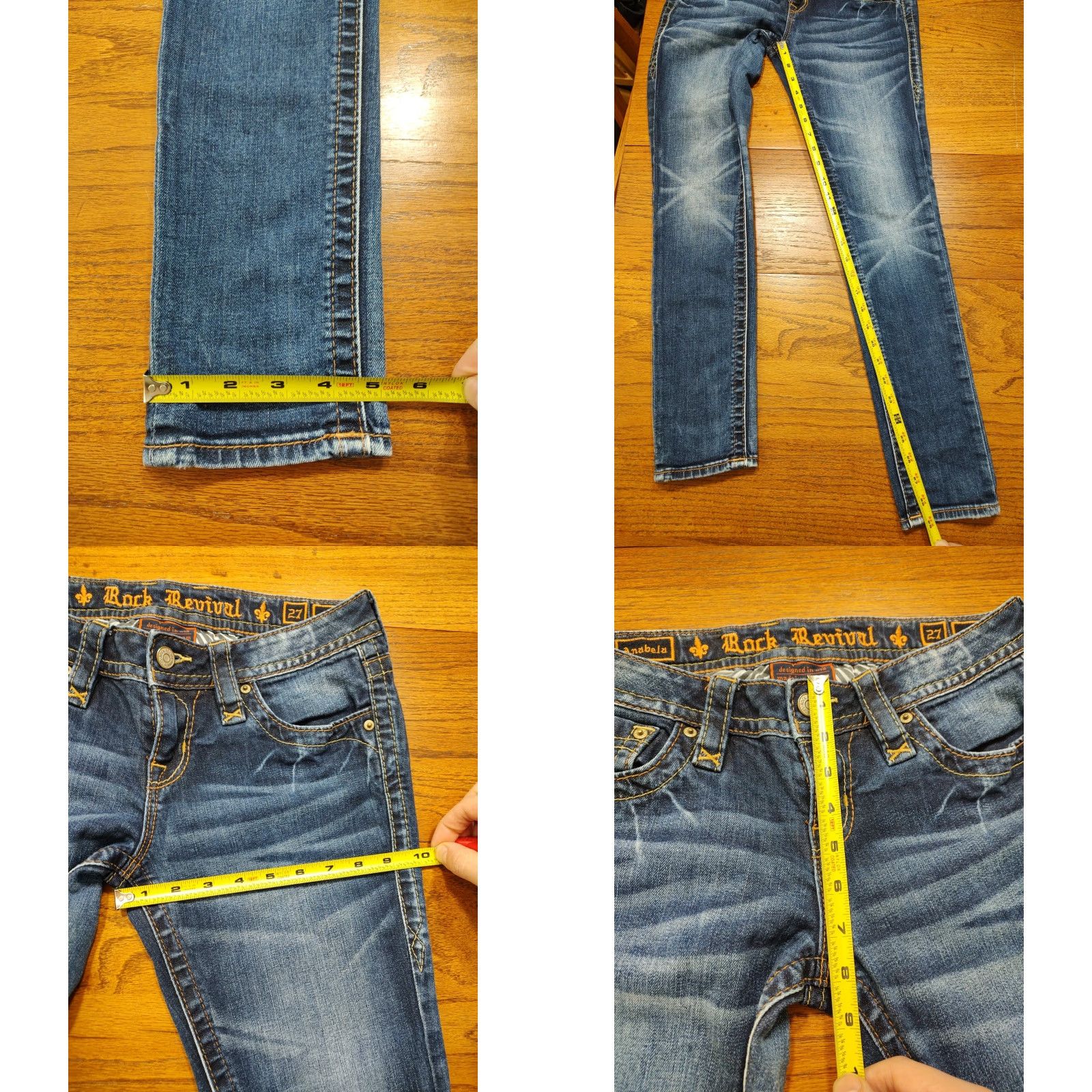 Rock Revival Jeans Womens Skinny 27 Inseam 29 Denim Blue 5-Pocket Zip Low Rise Cowboy Logo 90s