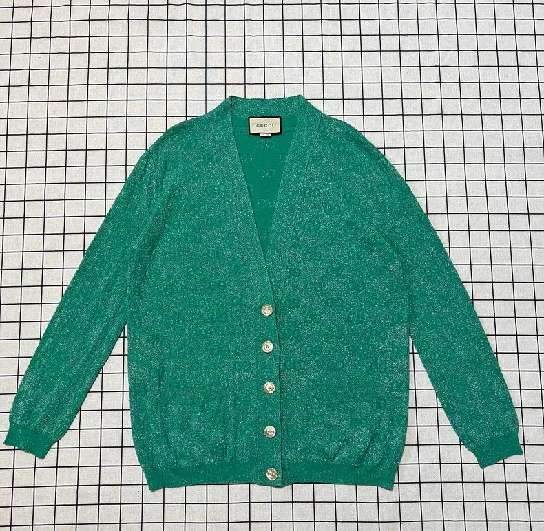 Gucci Gucci Wool Knit Cardigan Green Print Size US S / EU 44-46 / 1 - 1 Thumbnail